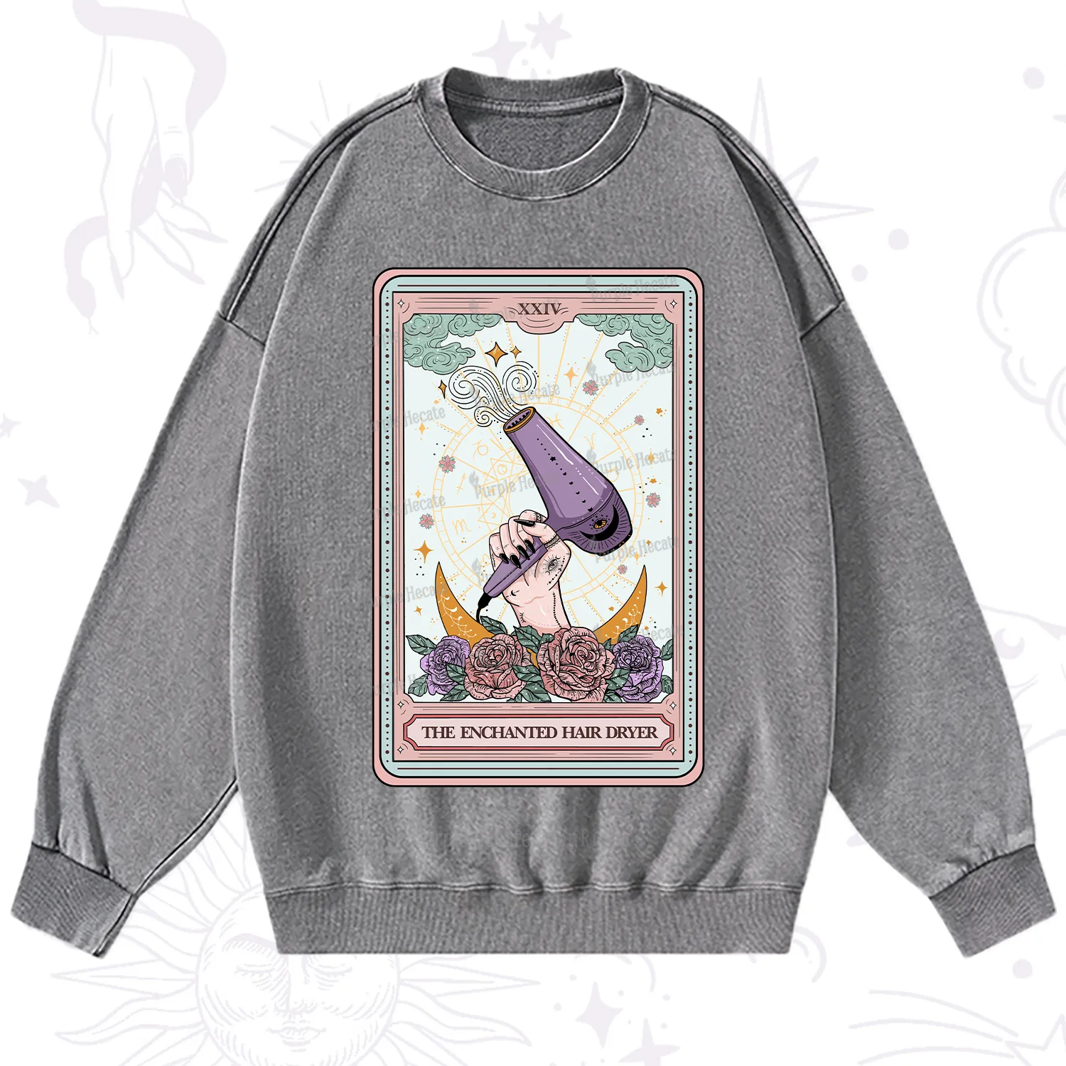 Purplehecate The Enchanted Hair Dryer Tarot Washed Sweatshirt