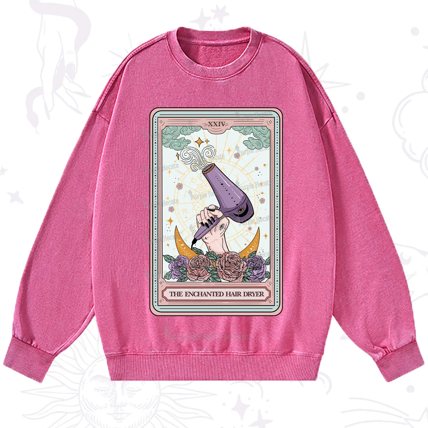 Purplehecate The Enchanted Hair Dryer Tarot Washed Sweatshirt