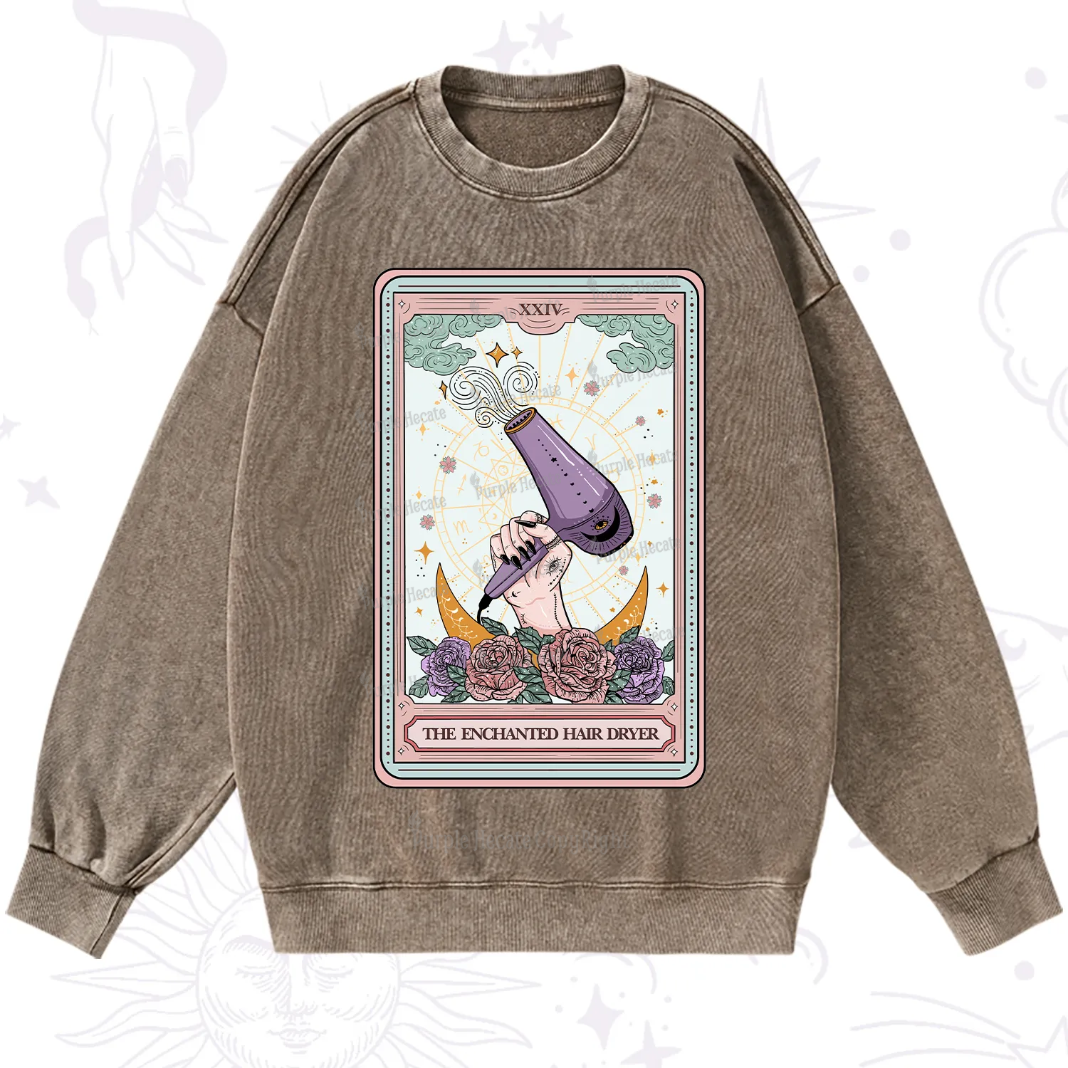 Purplehecate The Enchanted Hair Dryer Tarot Washed Sweatshirt