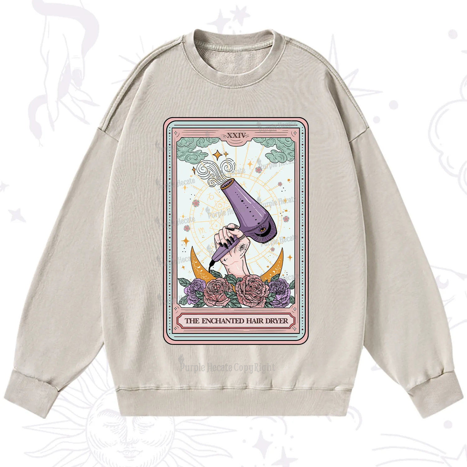 Purplehecate The Enchanted Hair Dryer Tarot Washed Sweatshirt