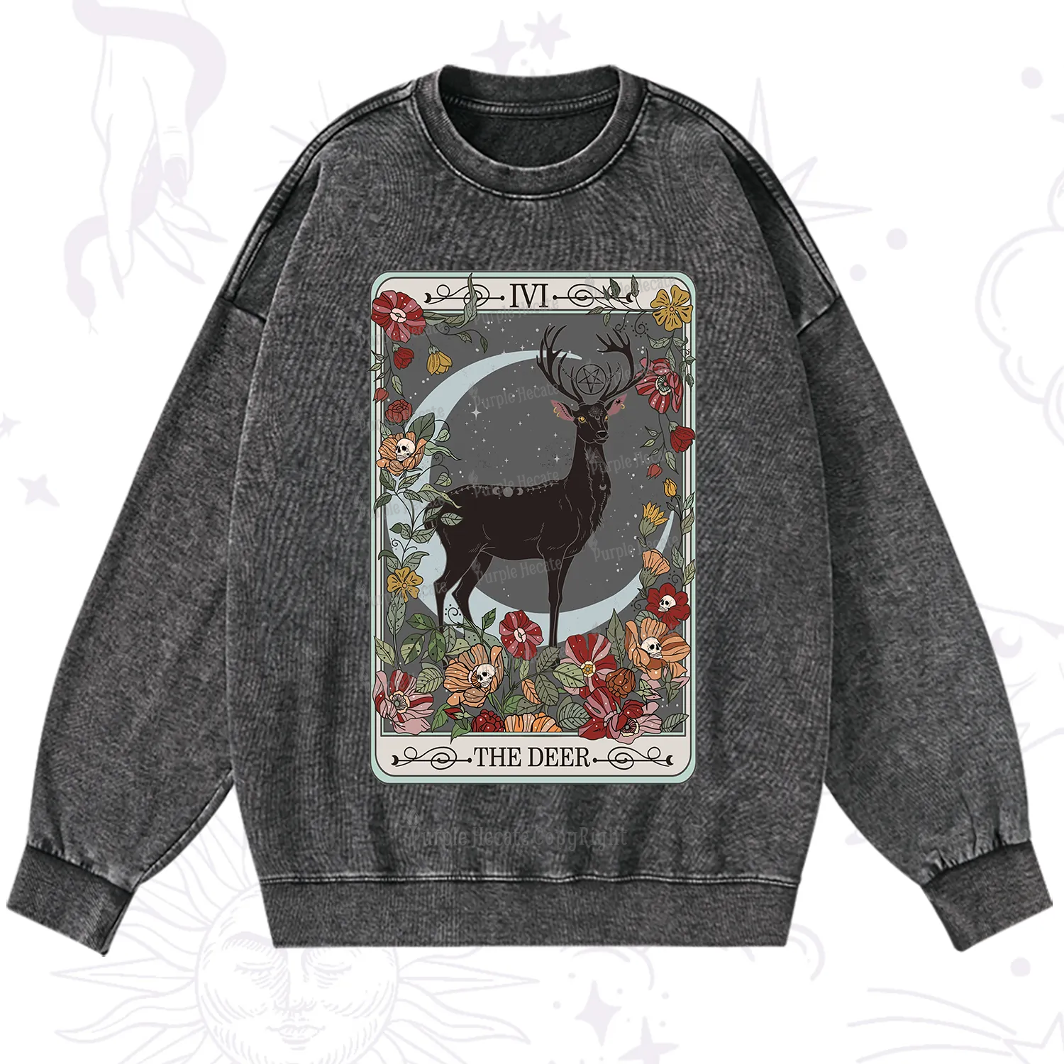 Purplehecate The Deer Tarot Washed Sweatshirt