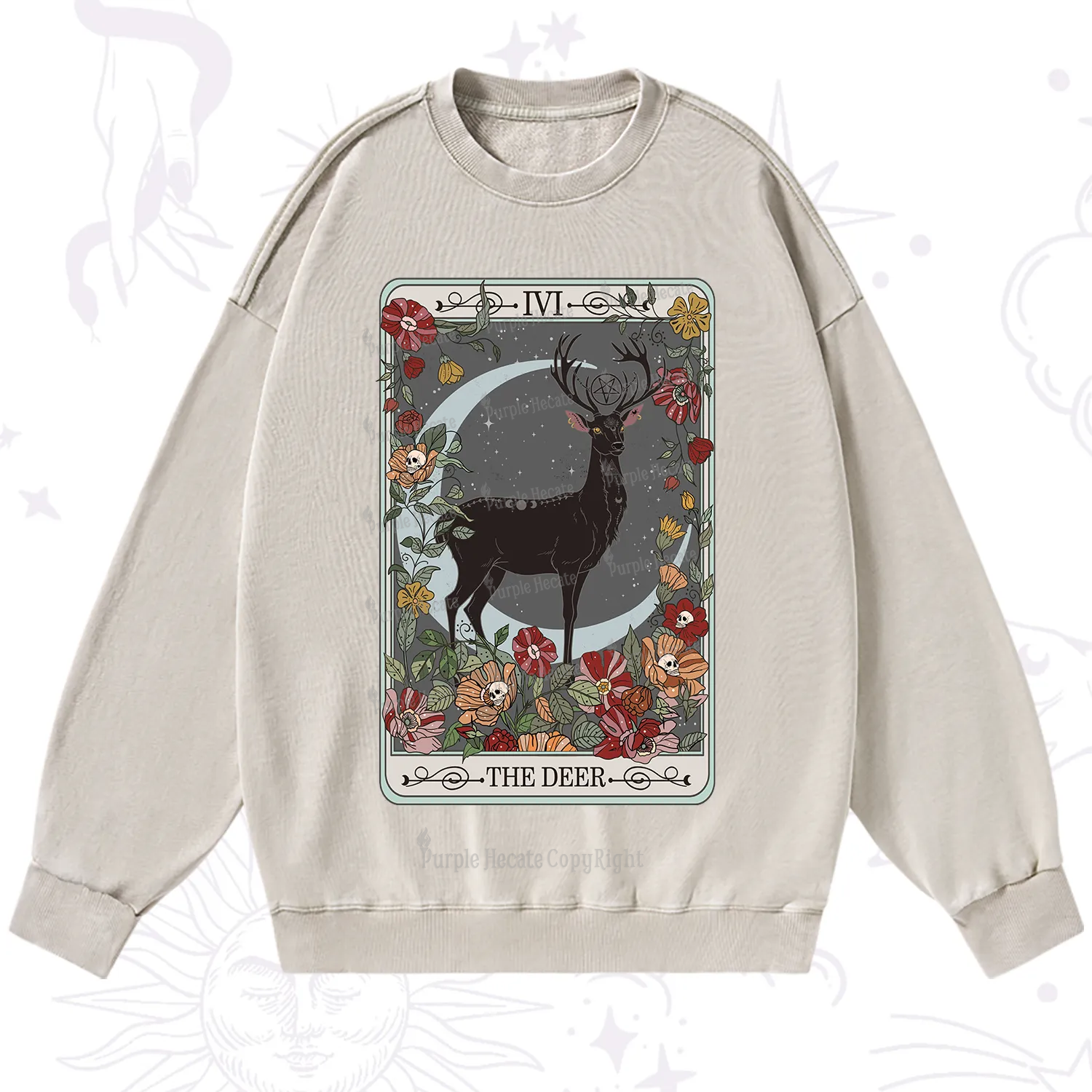 Purplehecate The Deer Tarot Washed Sweatshirt