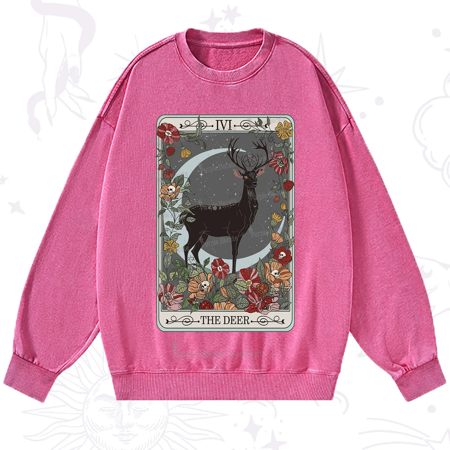 Purplehecate The Deer Tarot Washed Sweatshirt