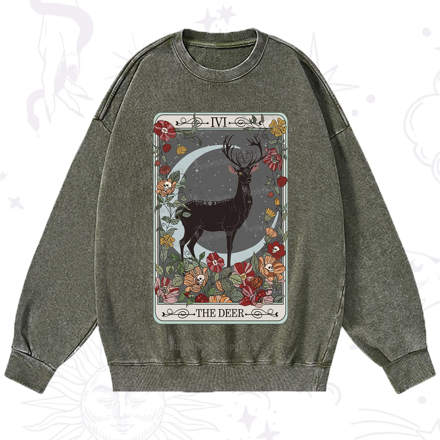 Purplehecate The Deer Tarot Washed Sweatshirt