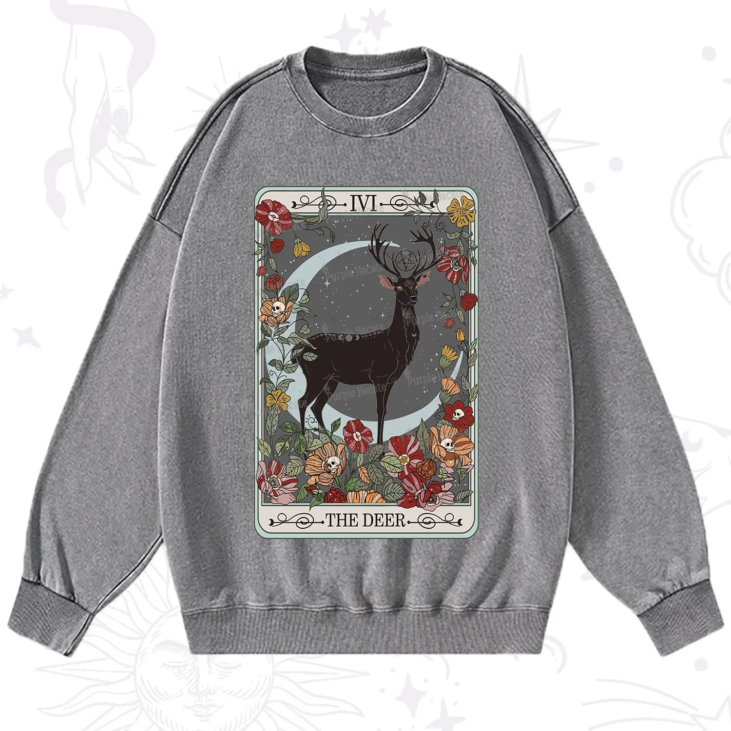 Purplehecate The Deer Tarot Washed Sweatshirt