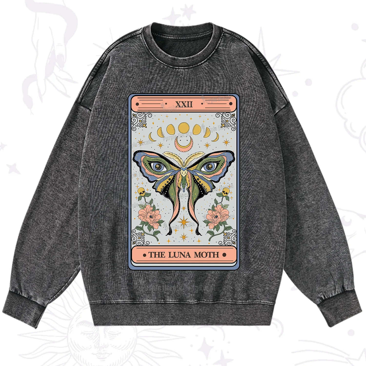 Purplehecate The Luna Moth Tarot Washed Sweatshirt