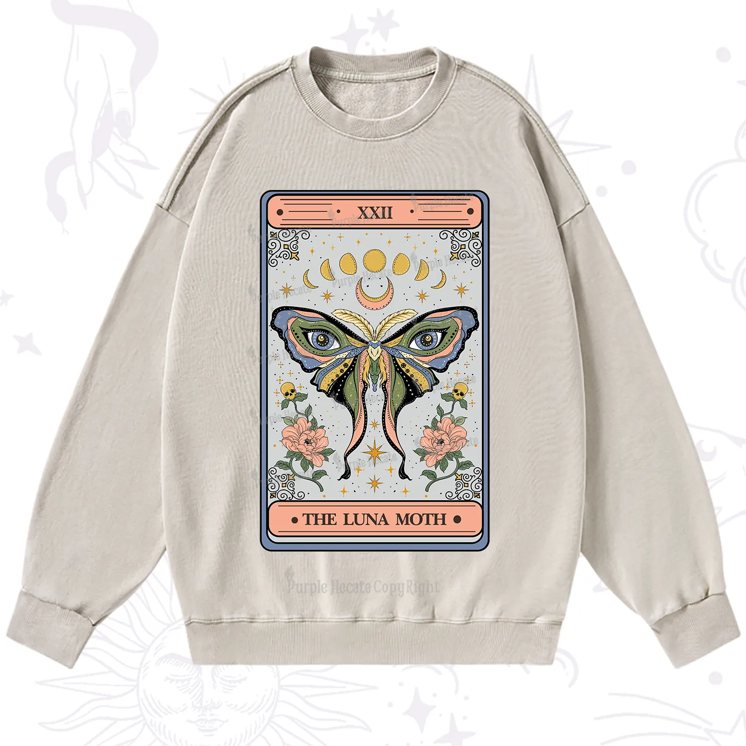 Purplehecate The Luna Moth Tarot Washed Sweatshirt