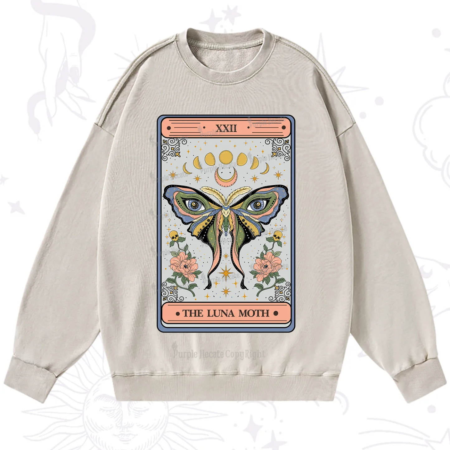 Purplehecate The Luna Moth Tarot Washed Sweatshirt