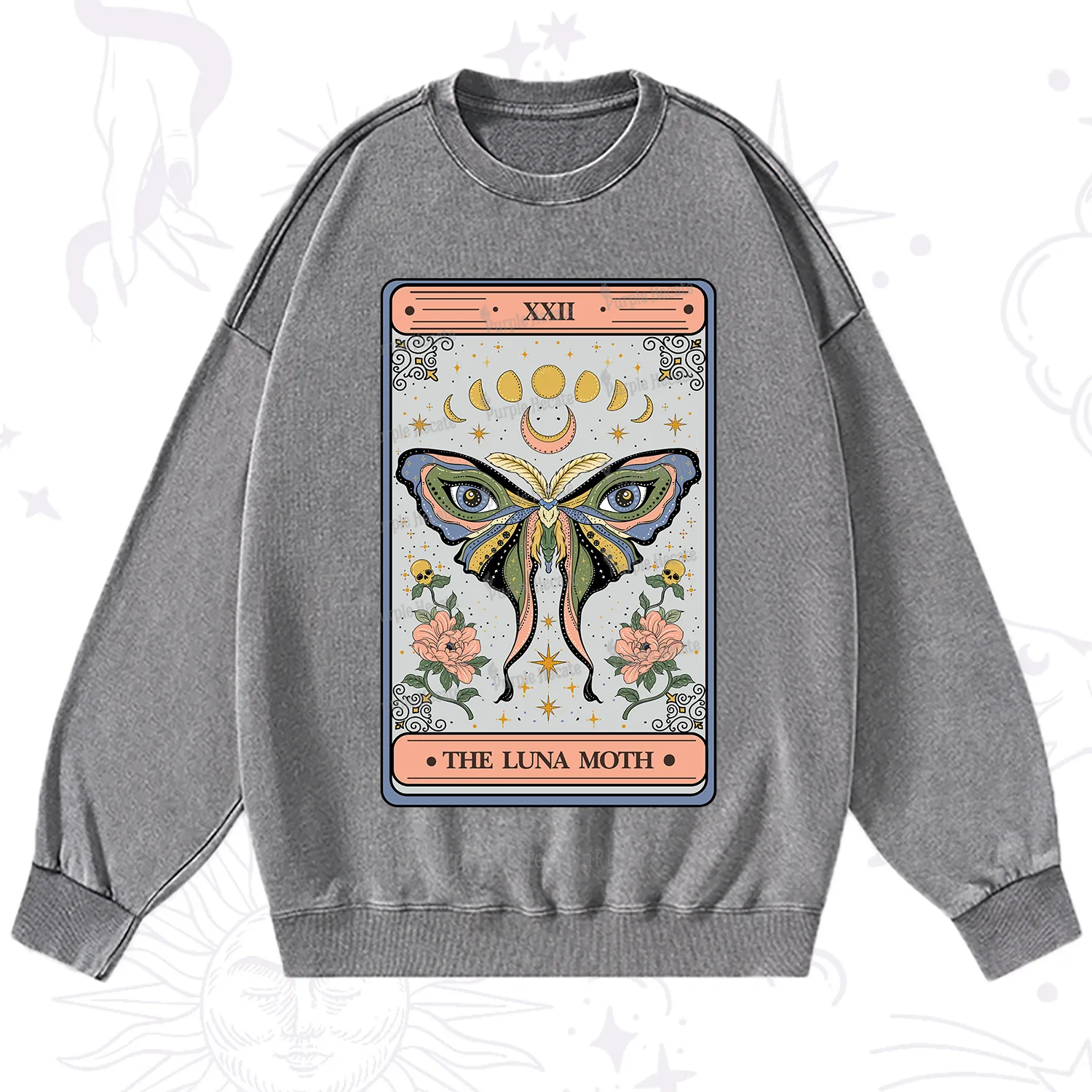 Purplehecate The Luna Moth Tarot Washed Sweatshirt