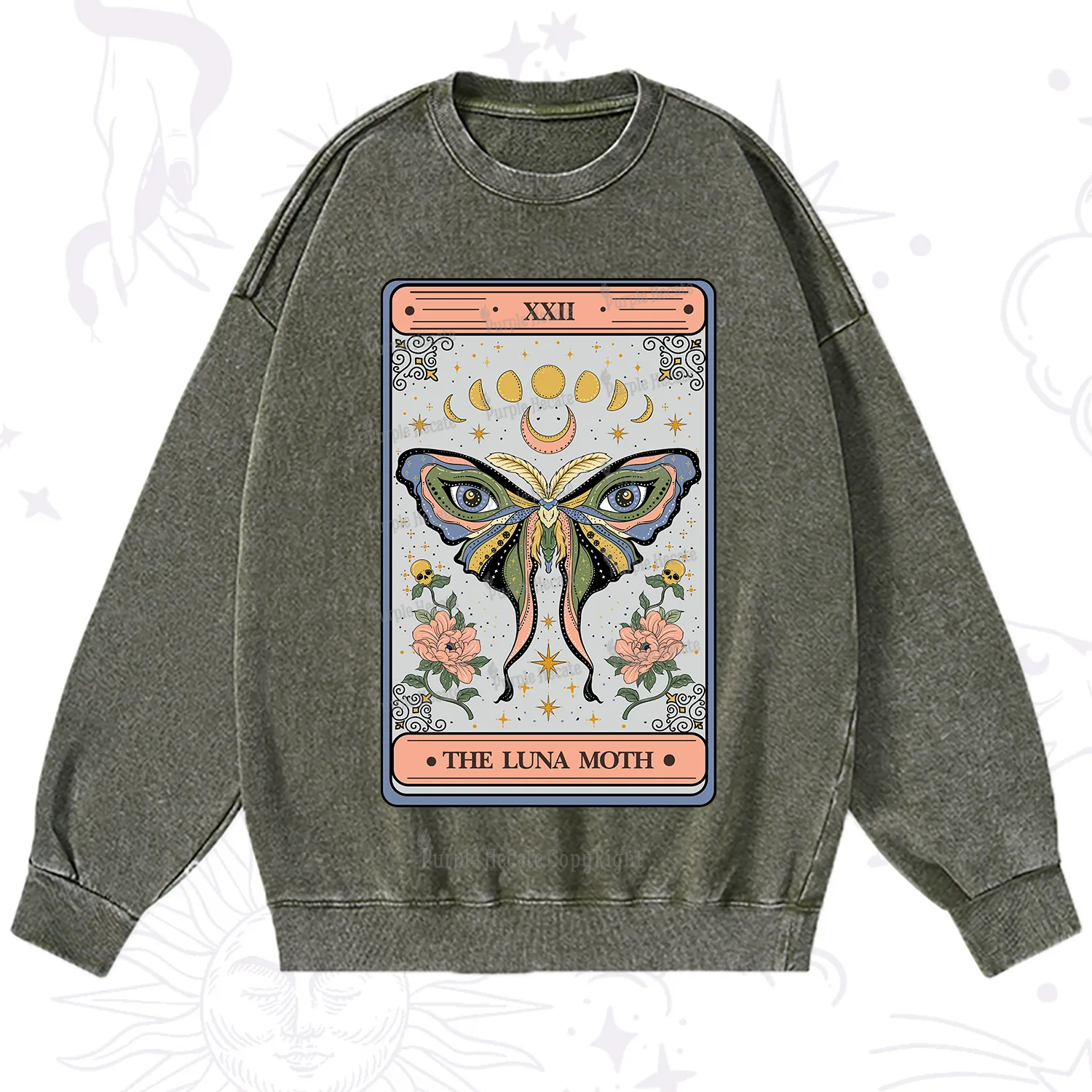 Purplehecate The Luna Moth Tarot Washed Sweatshirt