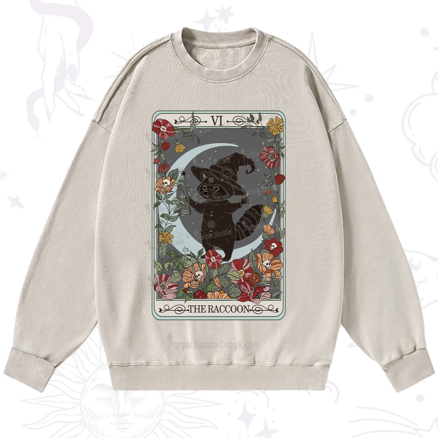 Purplehecate The Raccoon Tarot Washed Sweatshirt