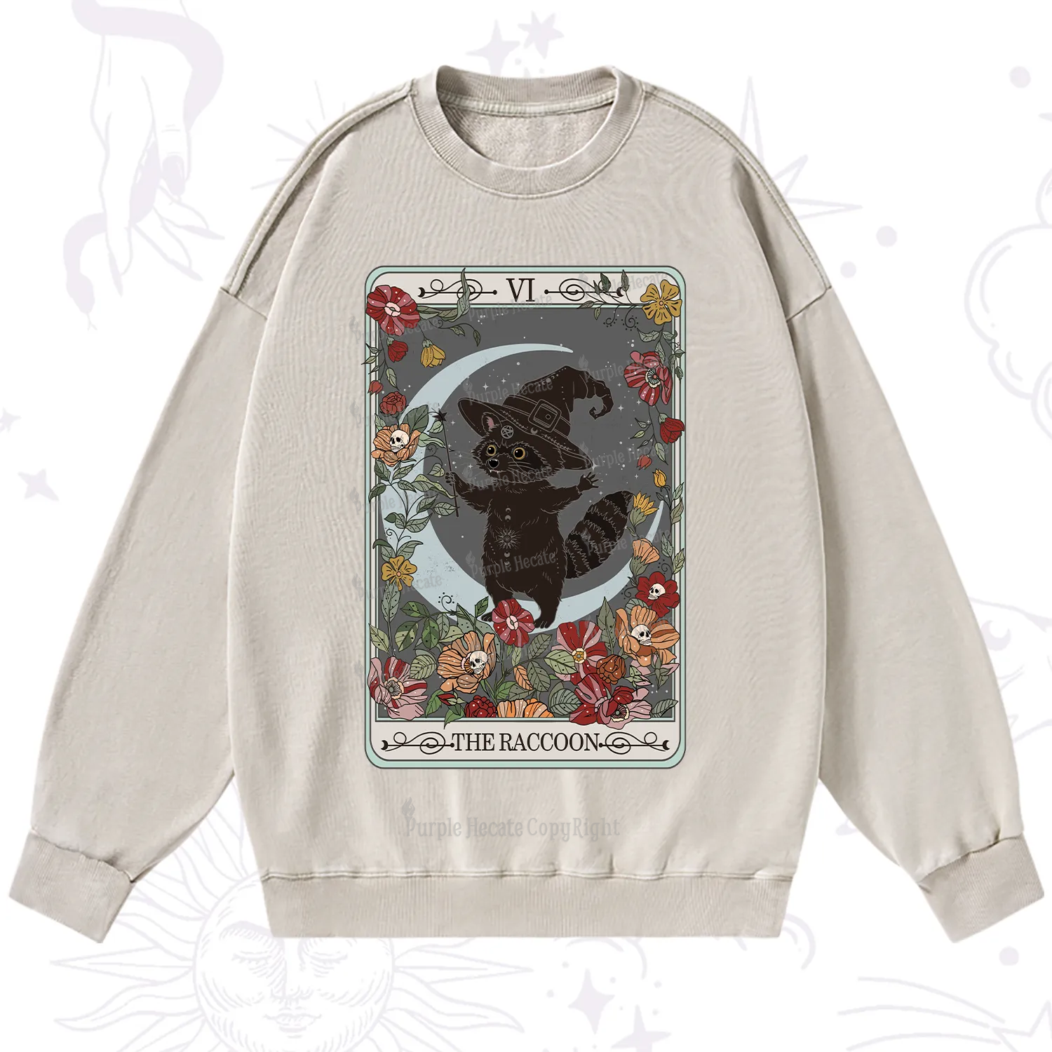Purplehecate The Raccoon Tarot Washed Sweatshirt