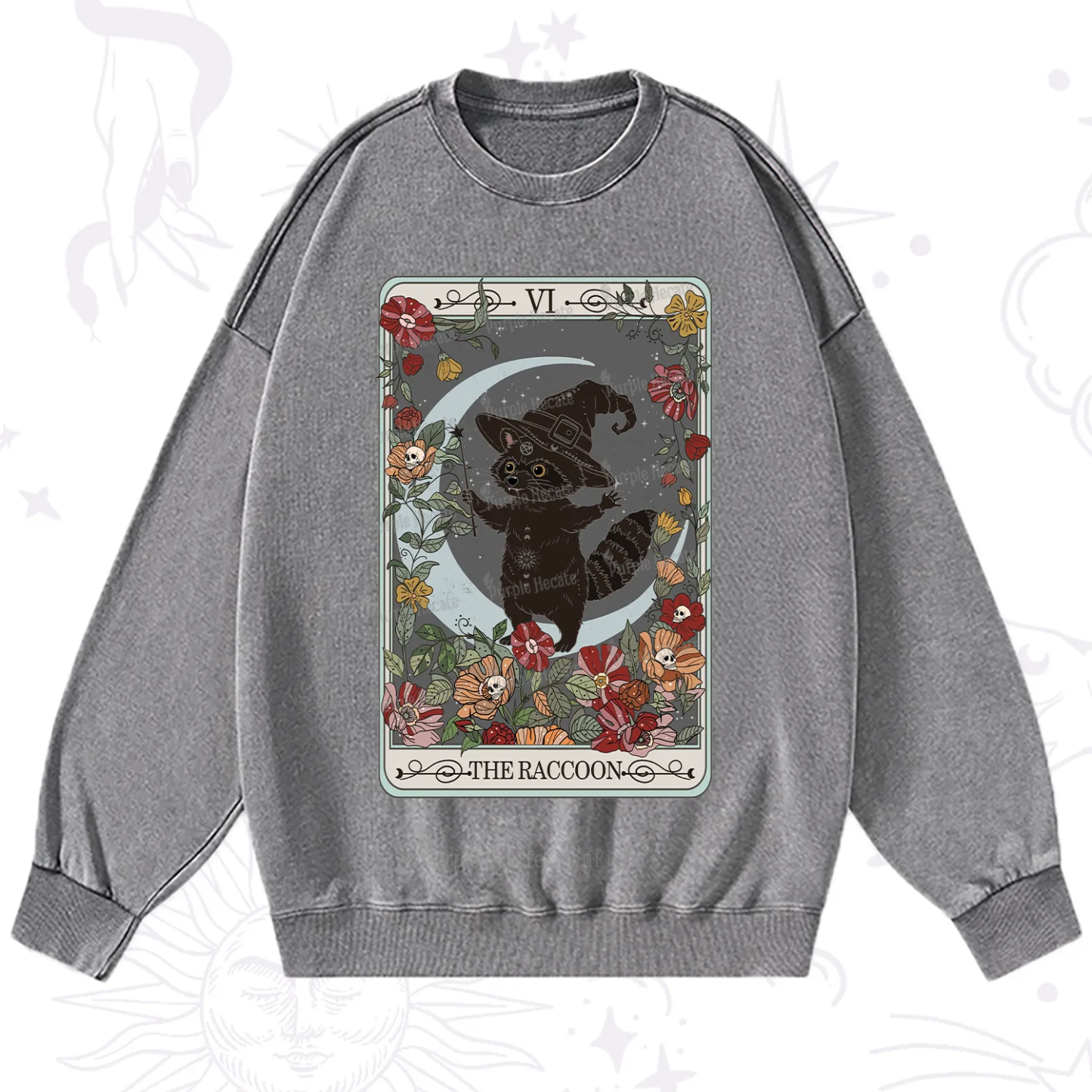 Purplehecate The Raccoon Tarot Washed Sweatshirt