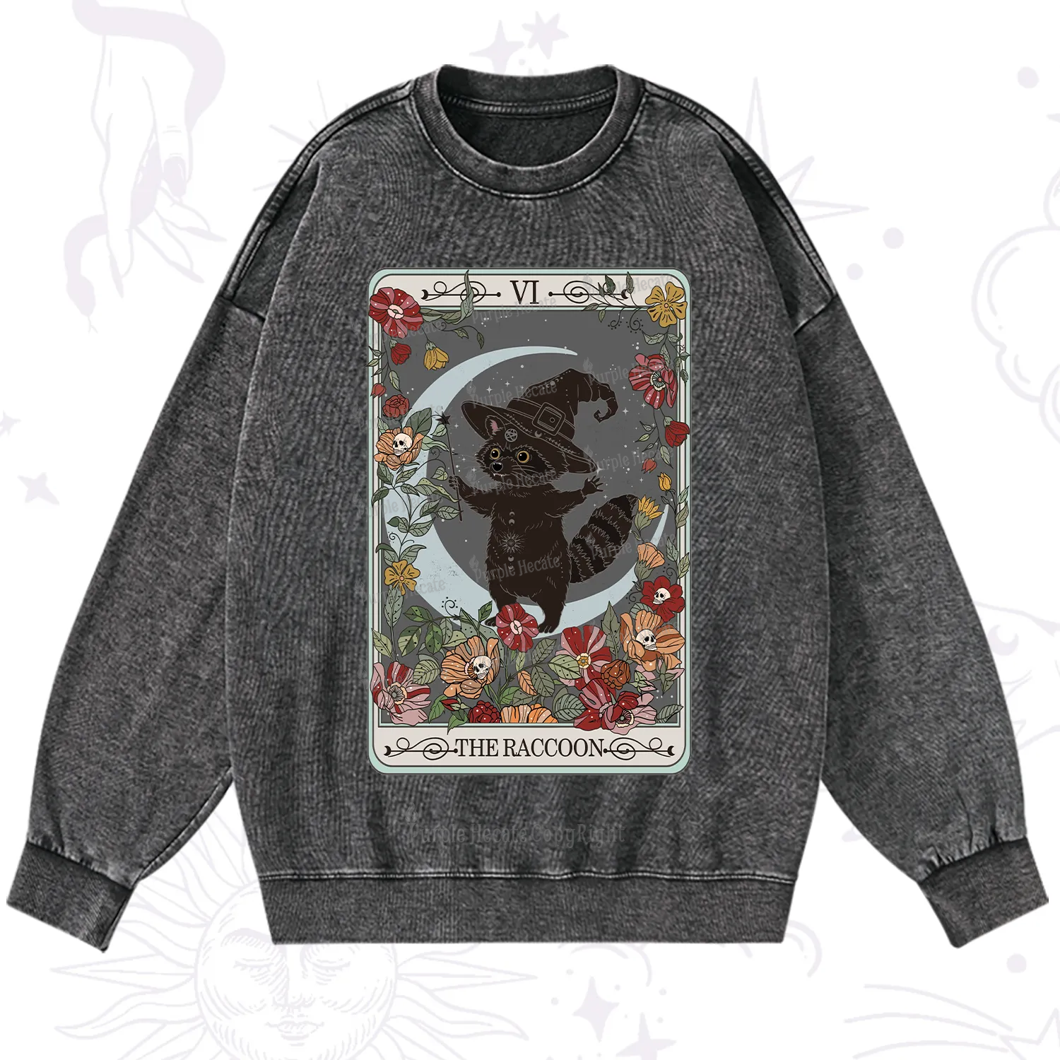Purplehecate The Raccoon Tarot Washed Sweatshirt