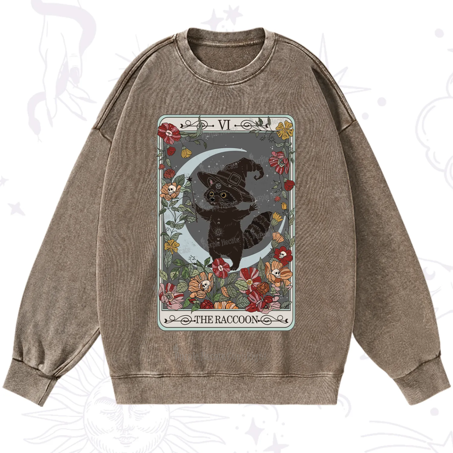 Purplehecate The Raccoon Tarot Washed Sweatshirt