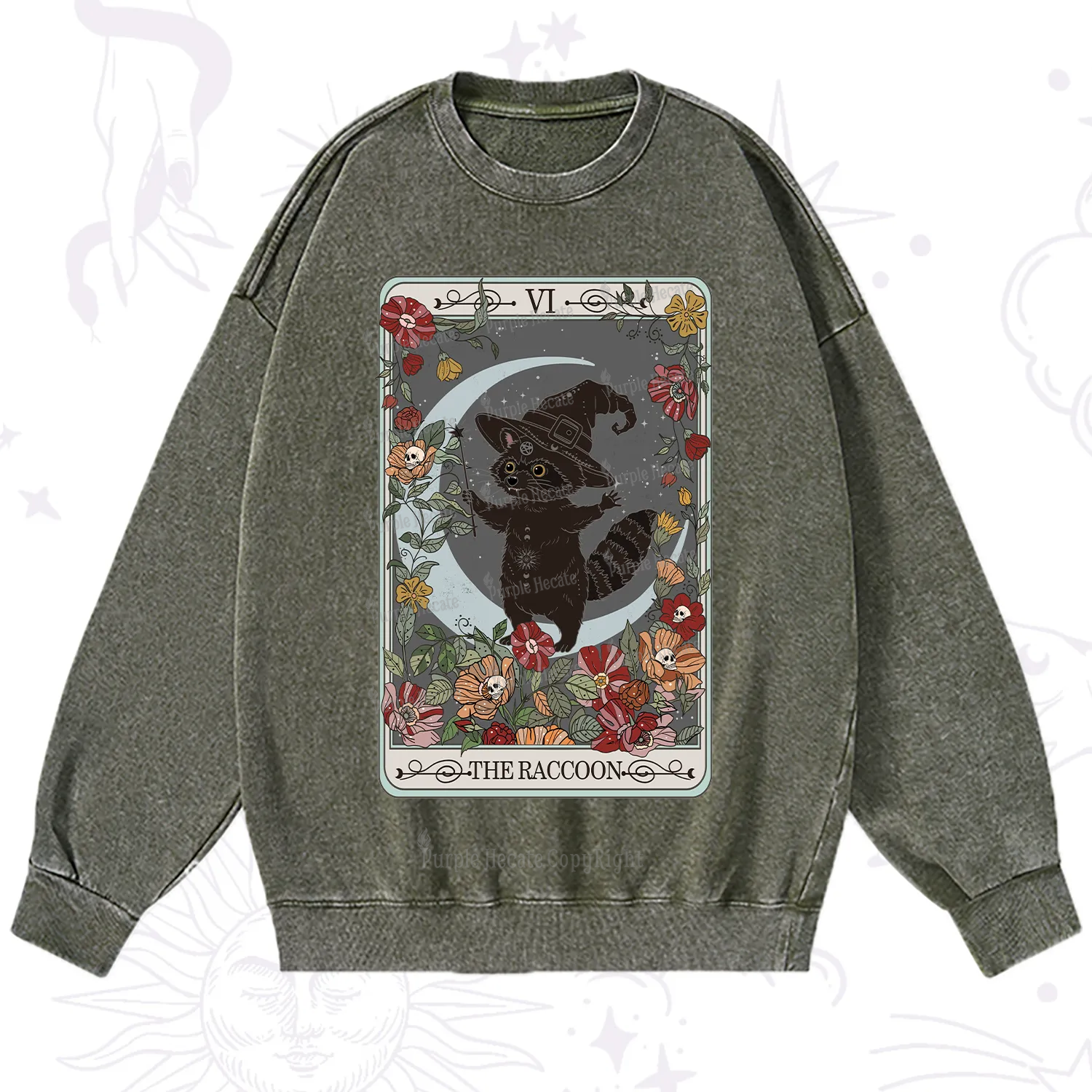 Purplehecate The Raccoon Tarot Washed Sweatshirt