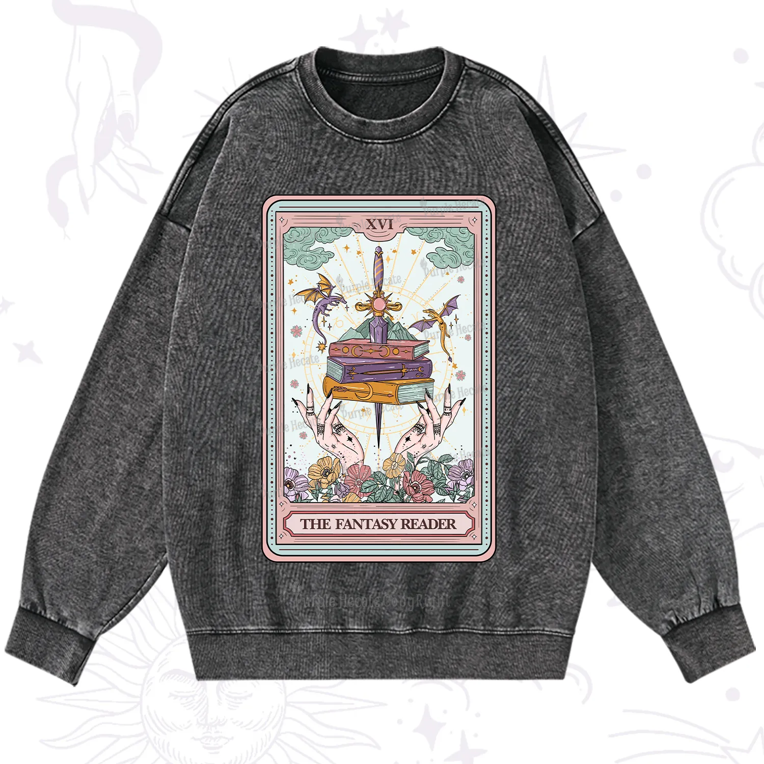 Purplehecate The Fantasy Reader Tarot Washed Sweatshirt
