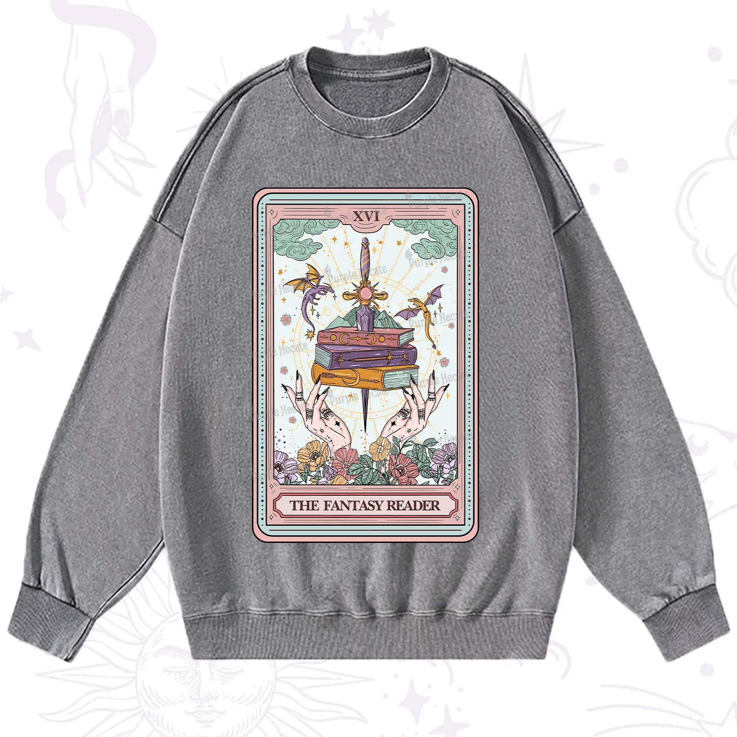Purplehecate The Fantasy Reader Tarot Washed Sweatshirt
