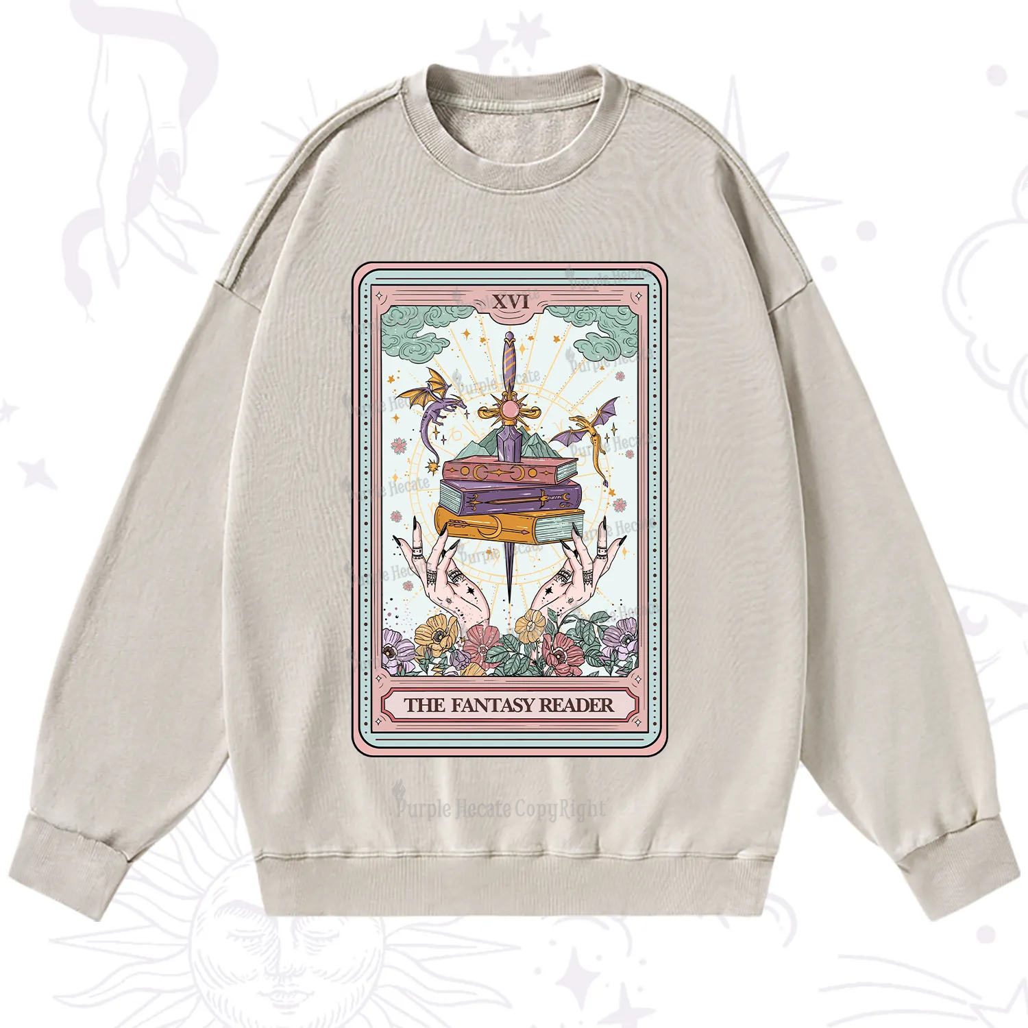 Purplehecate The Fantasy Reader Tarot Washed Sweatshirt