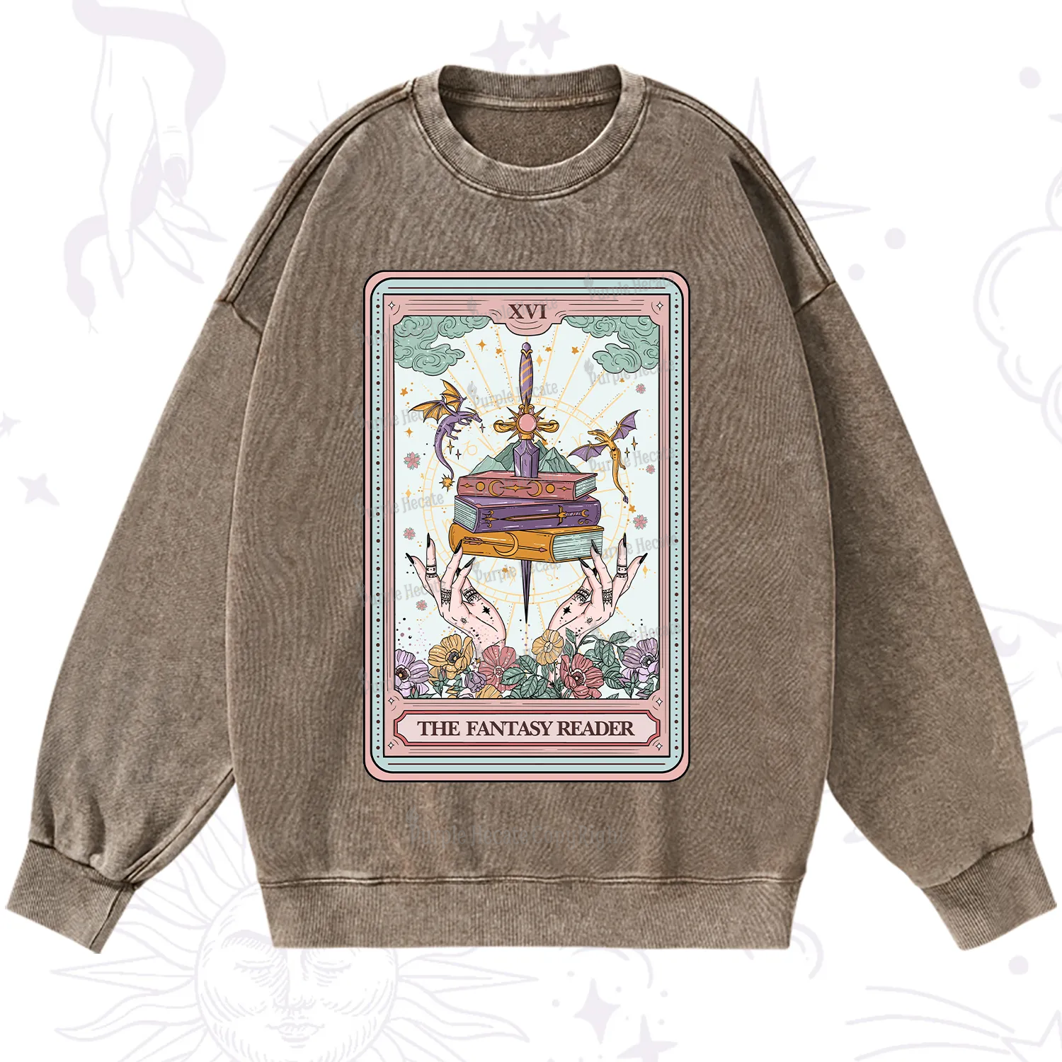 Purplehecate The Fantasy Reader Tarot Washed Sweatshirt