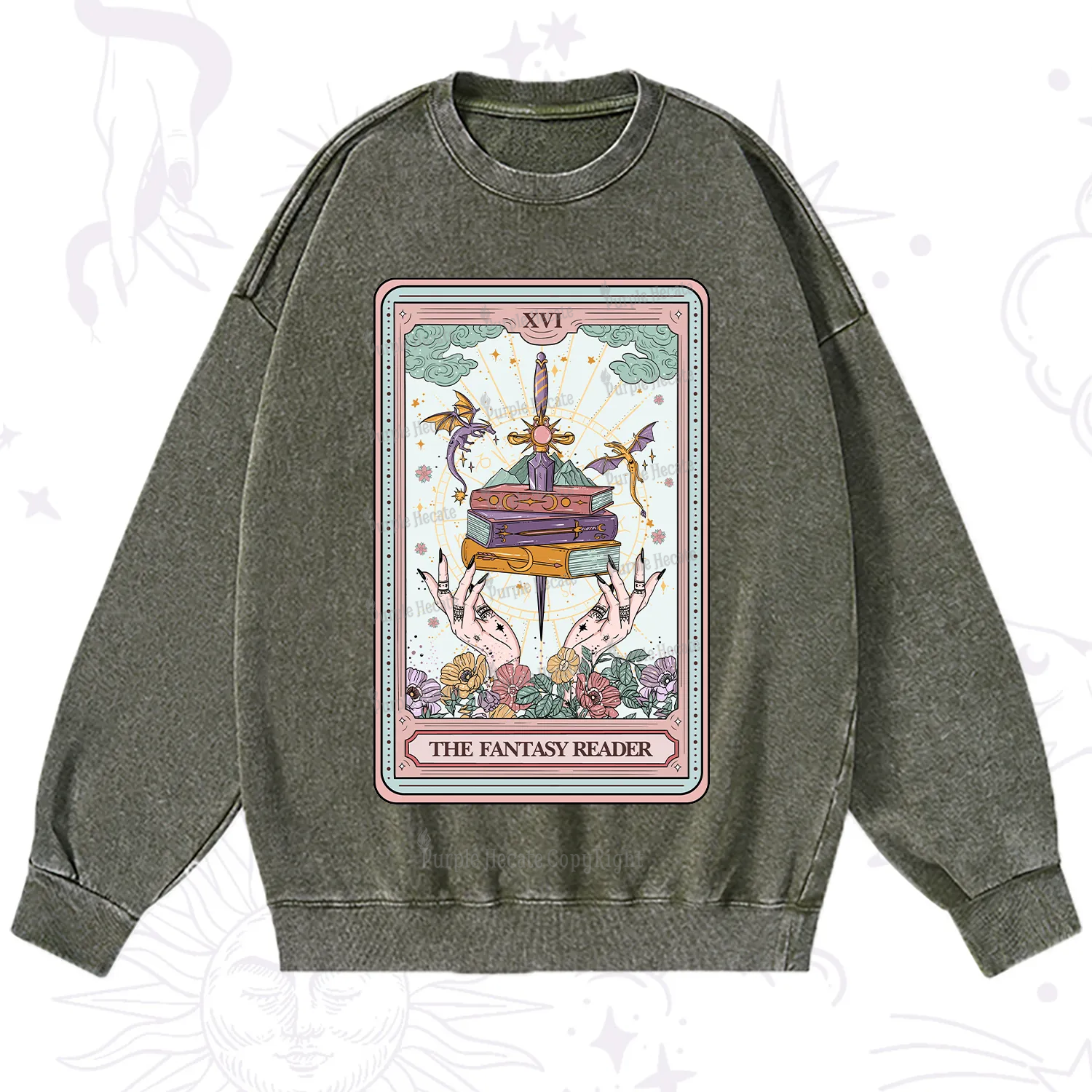 Purplehecate The Fantasy Reader Tarot Washed Sweatshirt