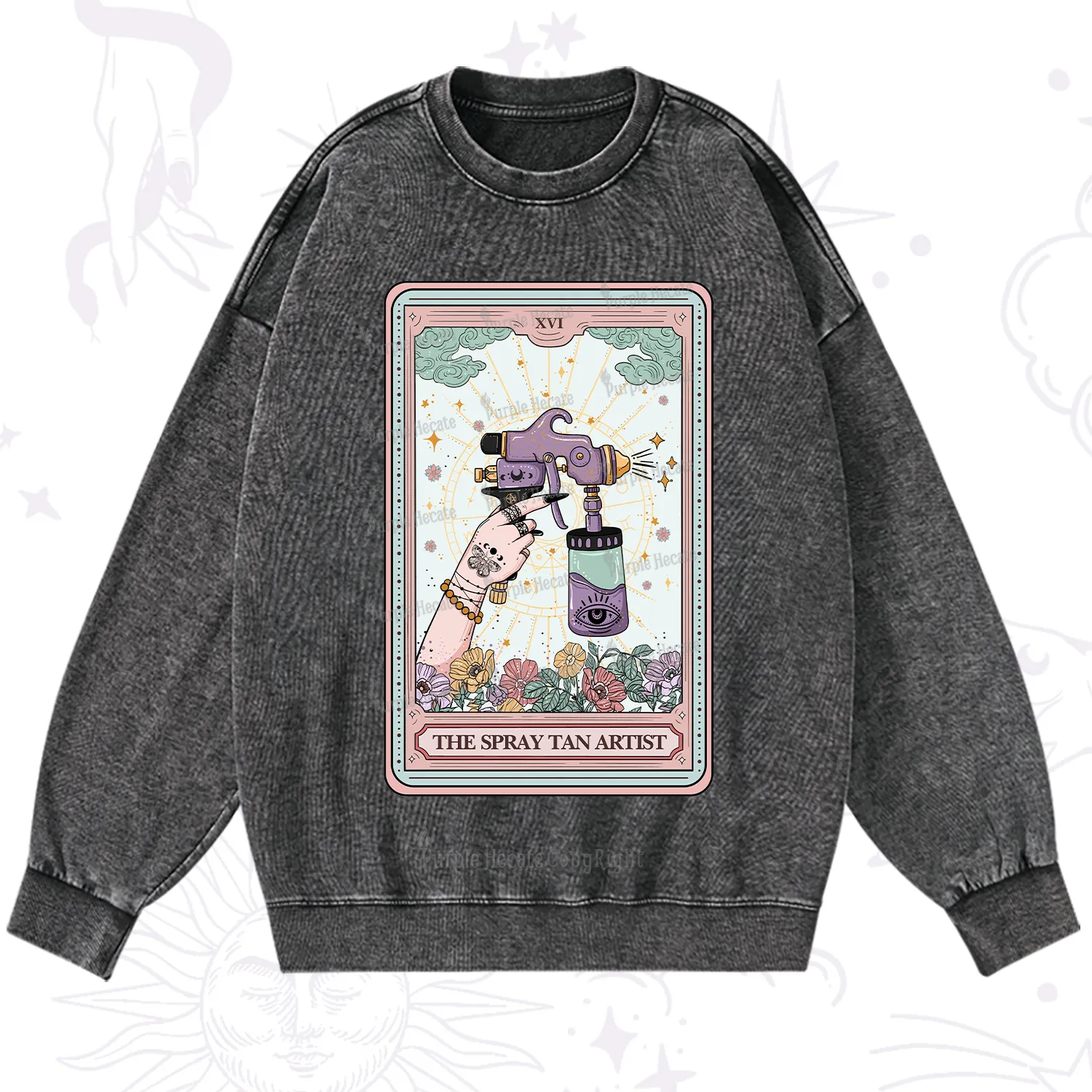 Purplehecate The Spary Tan Artist Tarot Washed Sweatshirt
