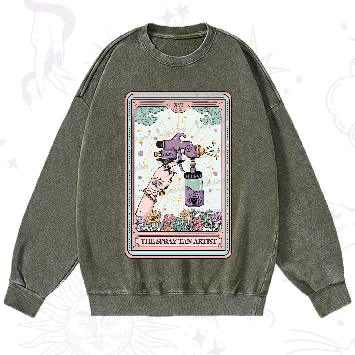 Purplehecate The Spary Tan Artist Tarot Washed Sweatshirt