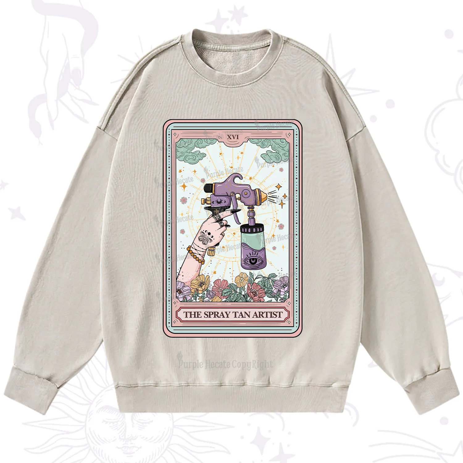 Purplehecate The Spary Tan Artist Tarot Washed Sweatshirt