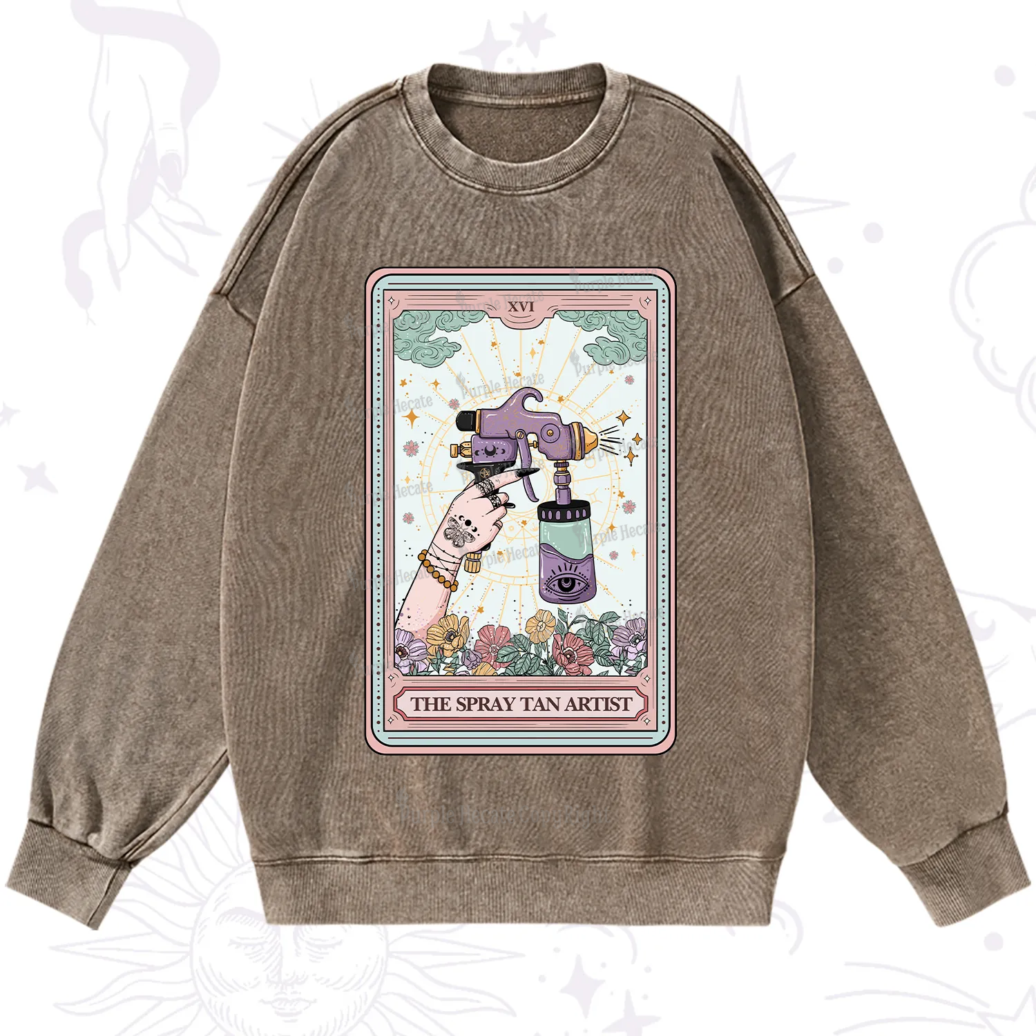 Purplehecate The Spary Tan Artist Tarot Washed Sweatshirt