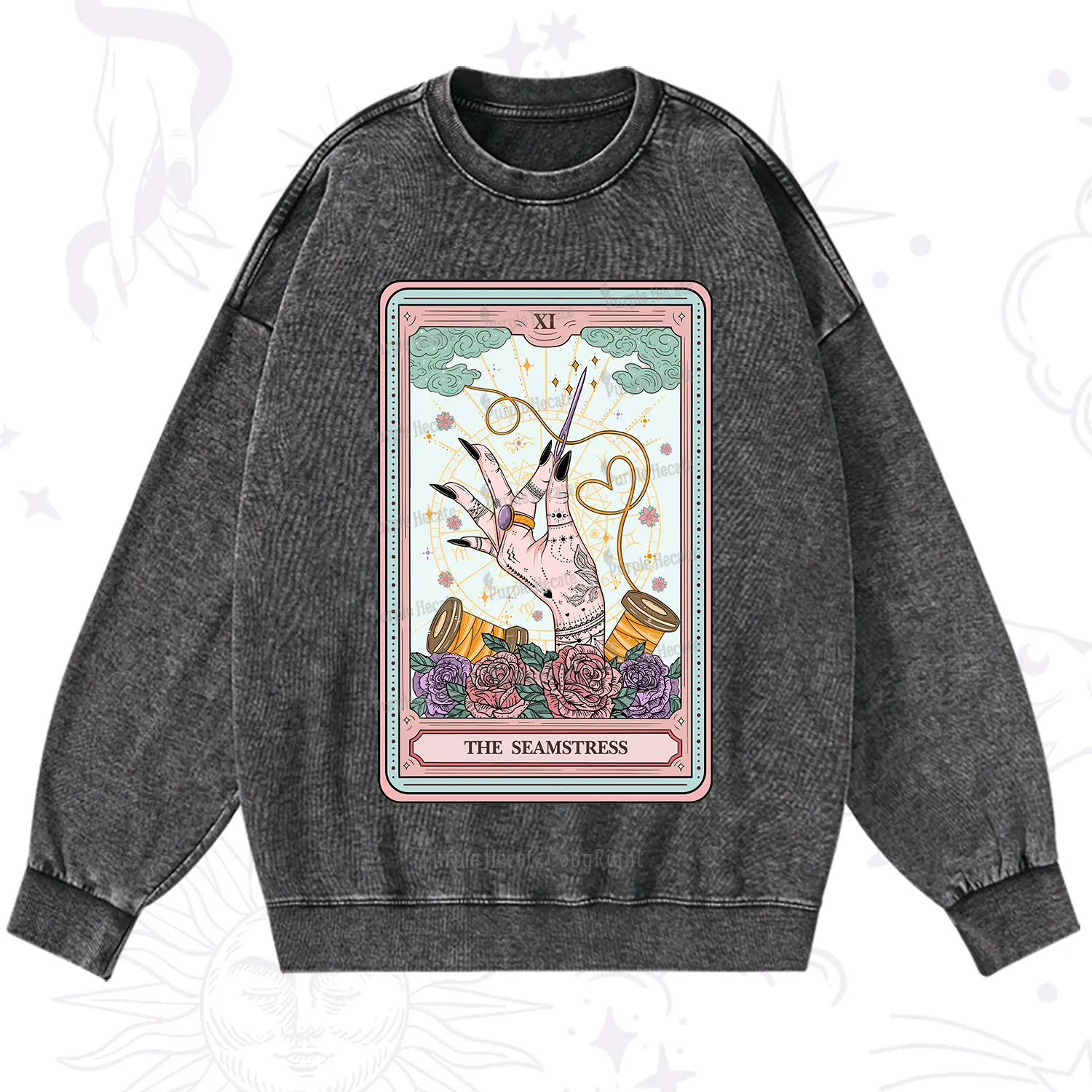 Purplehecate The Seamstress Tarot Washed Sweatshirt