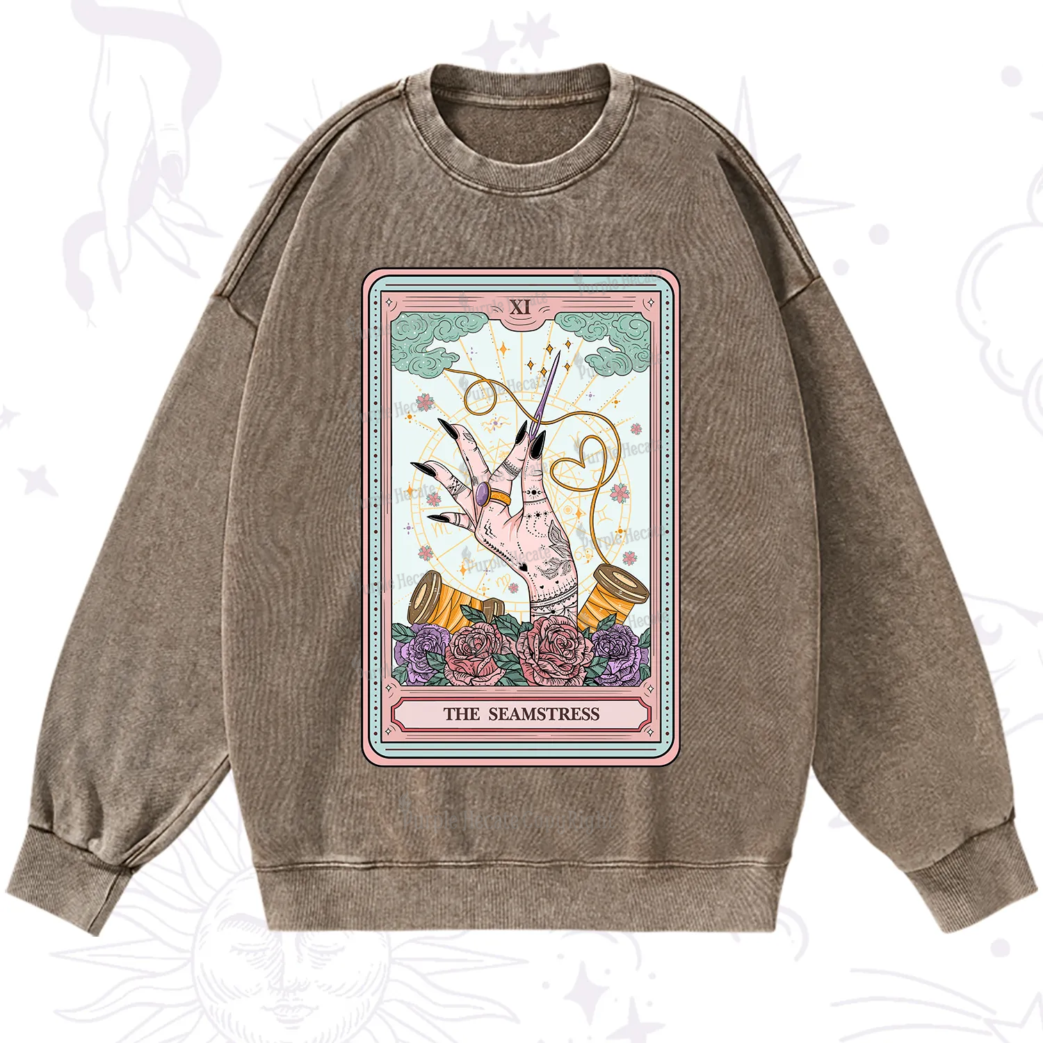 Purplehecate The Seamstress Tarot Washed Sweatshirt