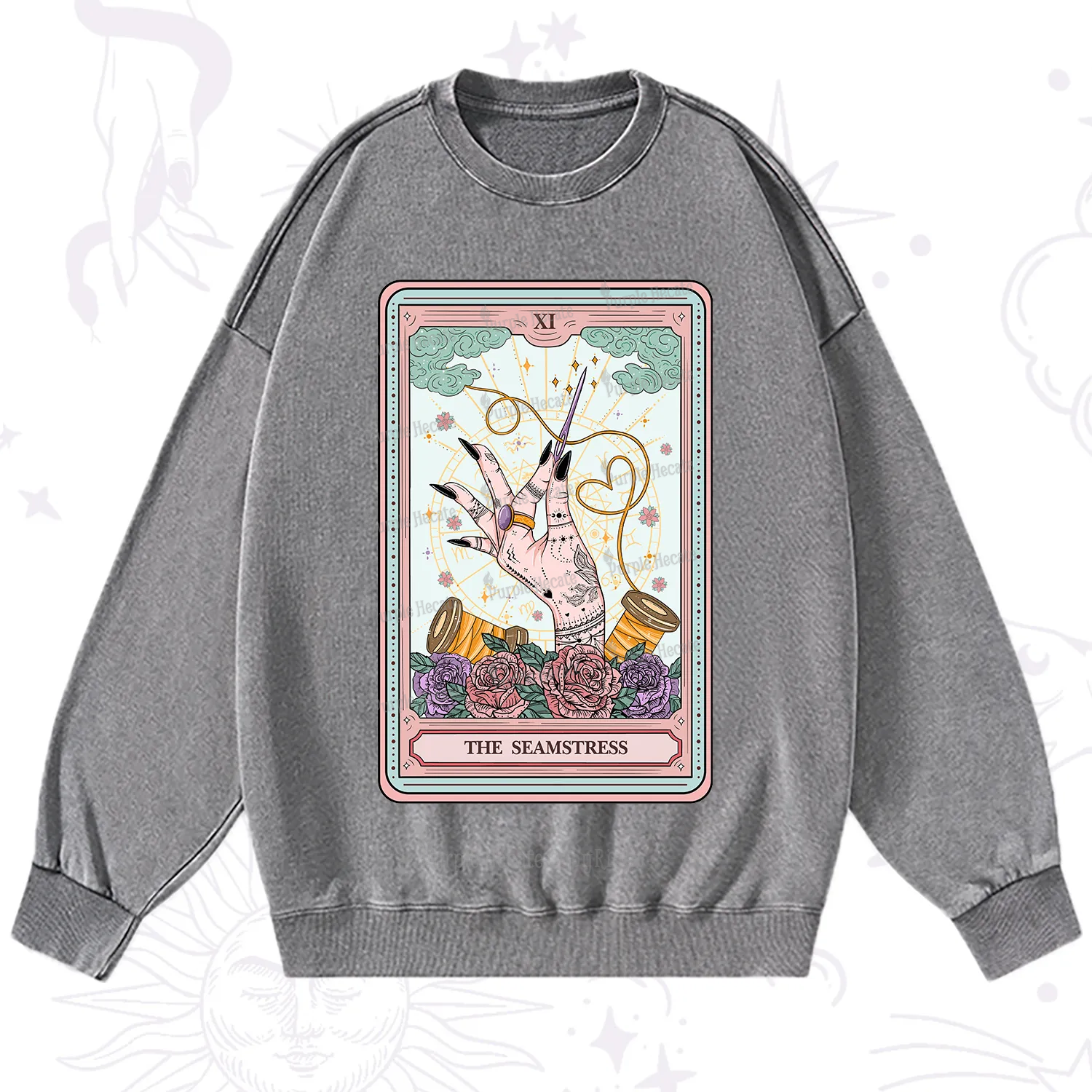 Purplehecate The Seamstress Tarot Washed Sweatshirt
