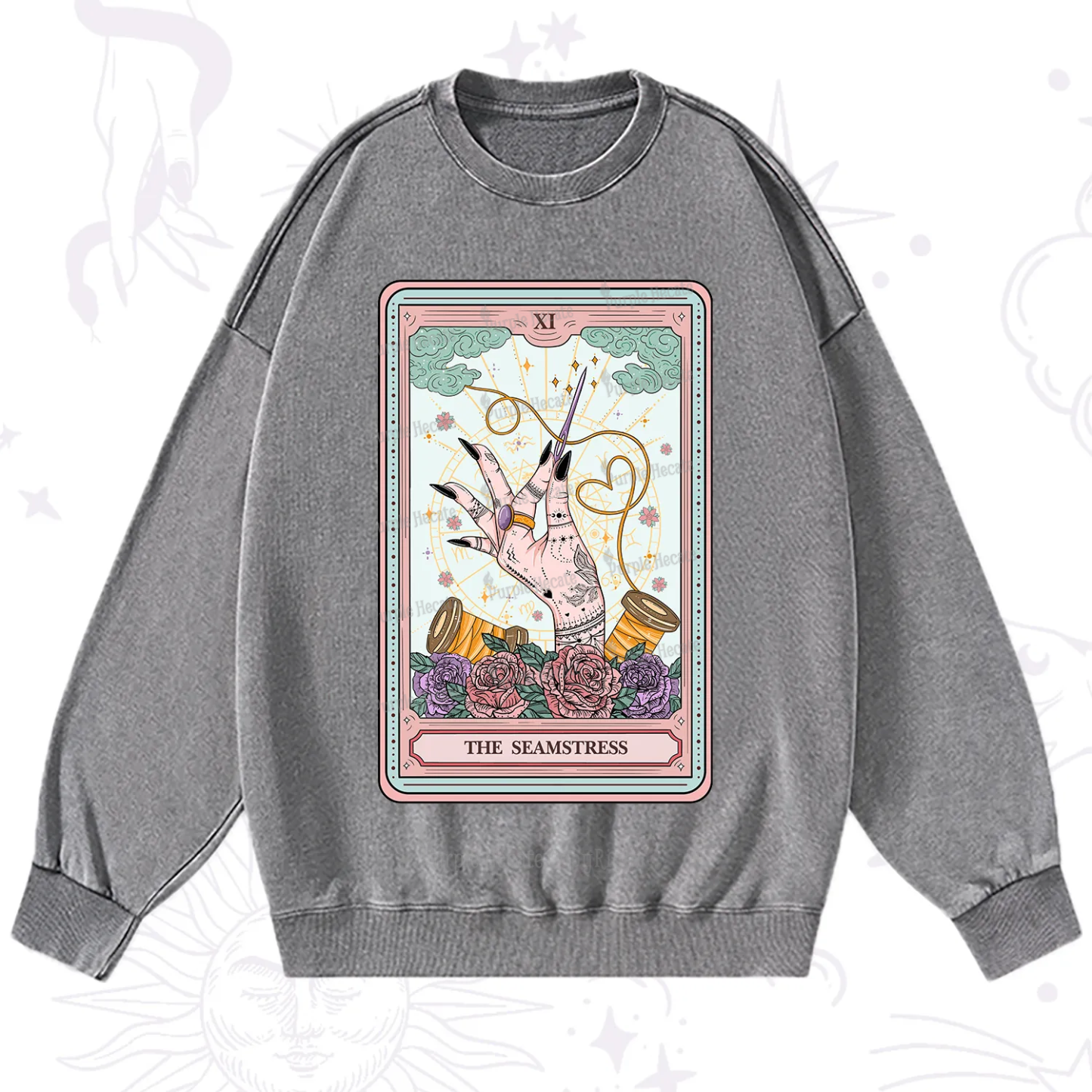 Purplehecate The Seamstress Tarot Washed Sweatshirt