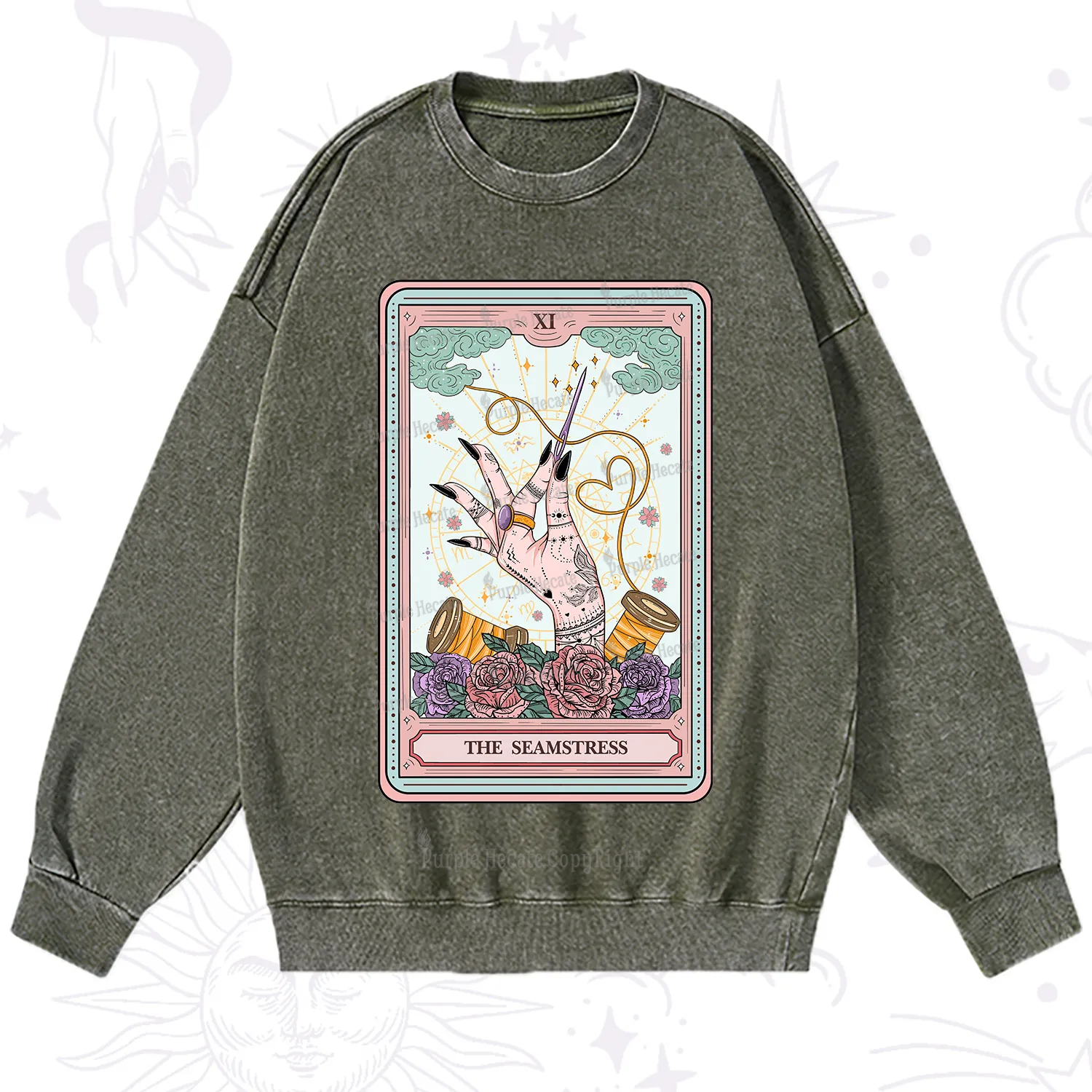 Purplehecate The Seamstress Tarot Washed Sweatshirt
