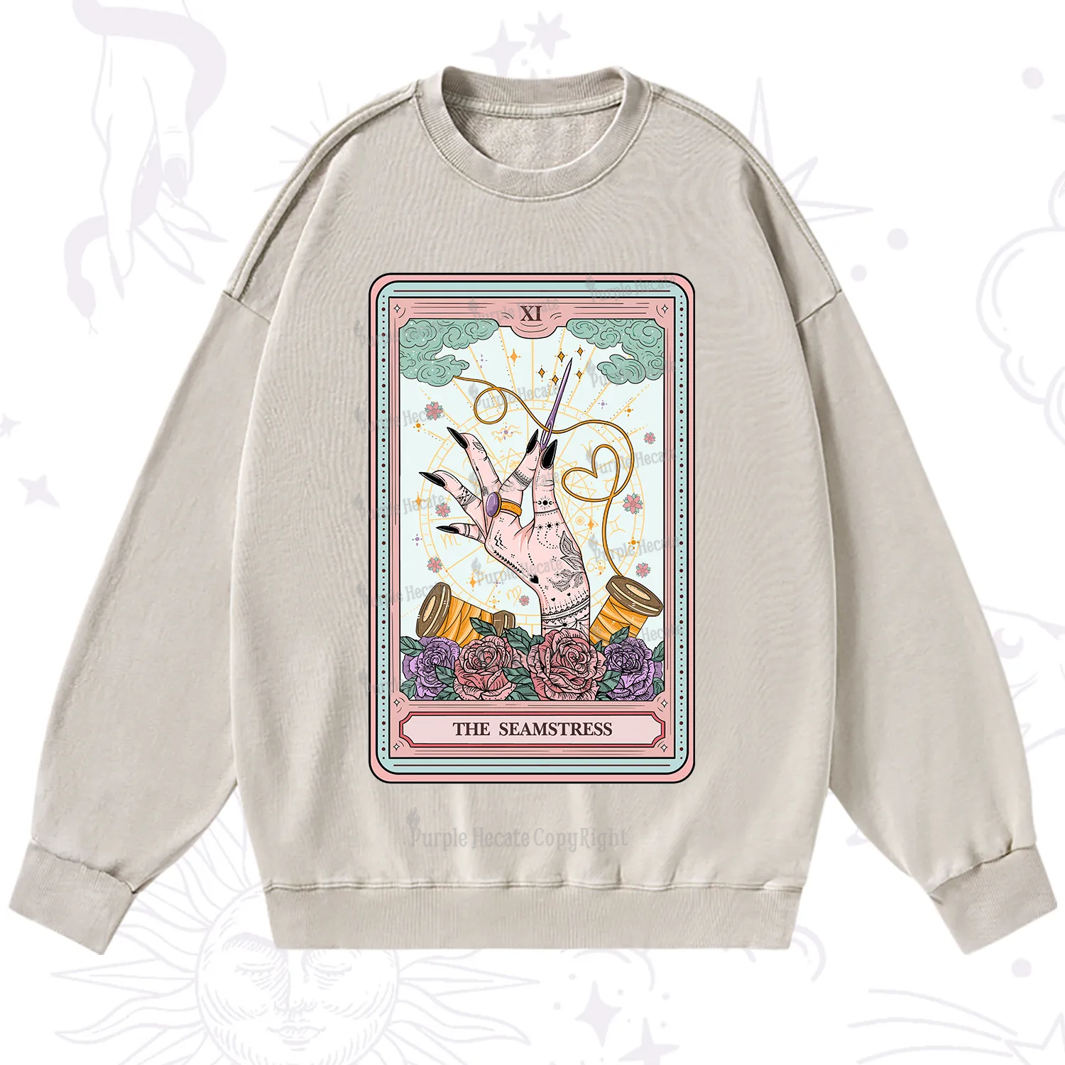 Purplehecate The Seamstress Tarot Washed Sweatshirt