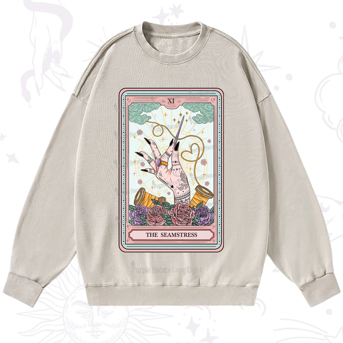 Purplehecate The Seamstress Tarot Washed Sweatshirt