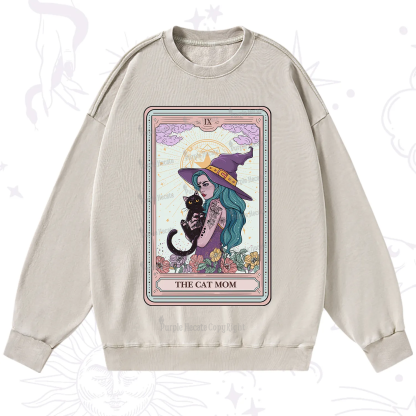 Purplehecate The Gothic Cat Mom Tarot Washed Sweatshirt