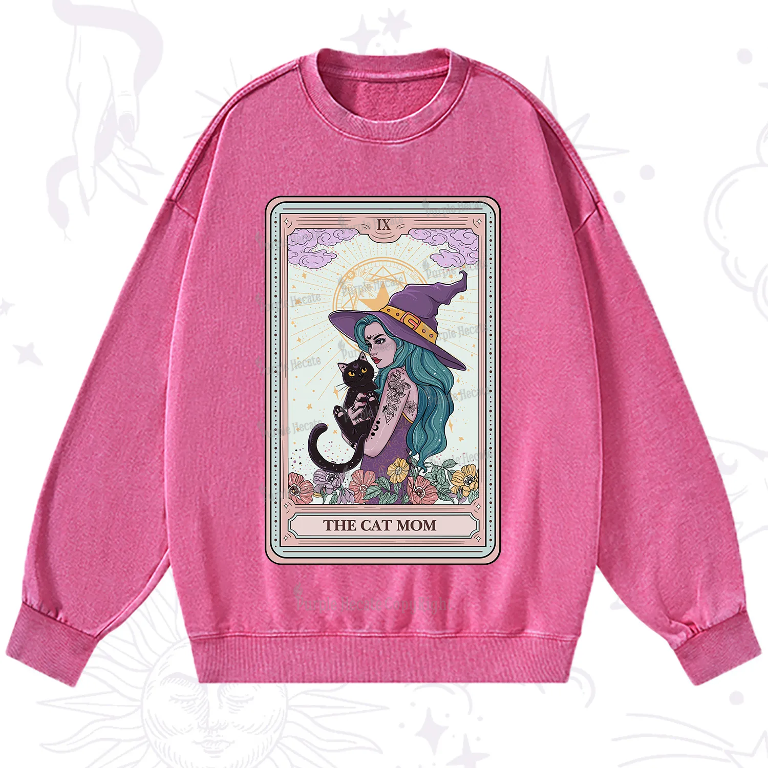 Purplehecate The Gothic Cat Mom Tarot Washed Sweatshirt