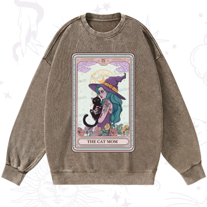 Purplehecate The Gothic Cat Mom Tarot Washed Sweatshirt
