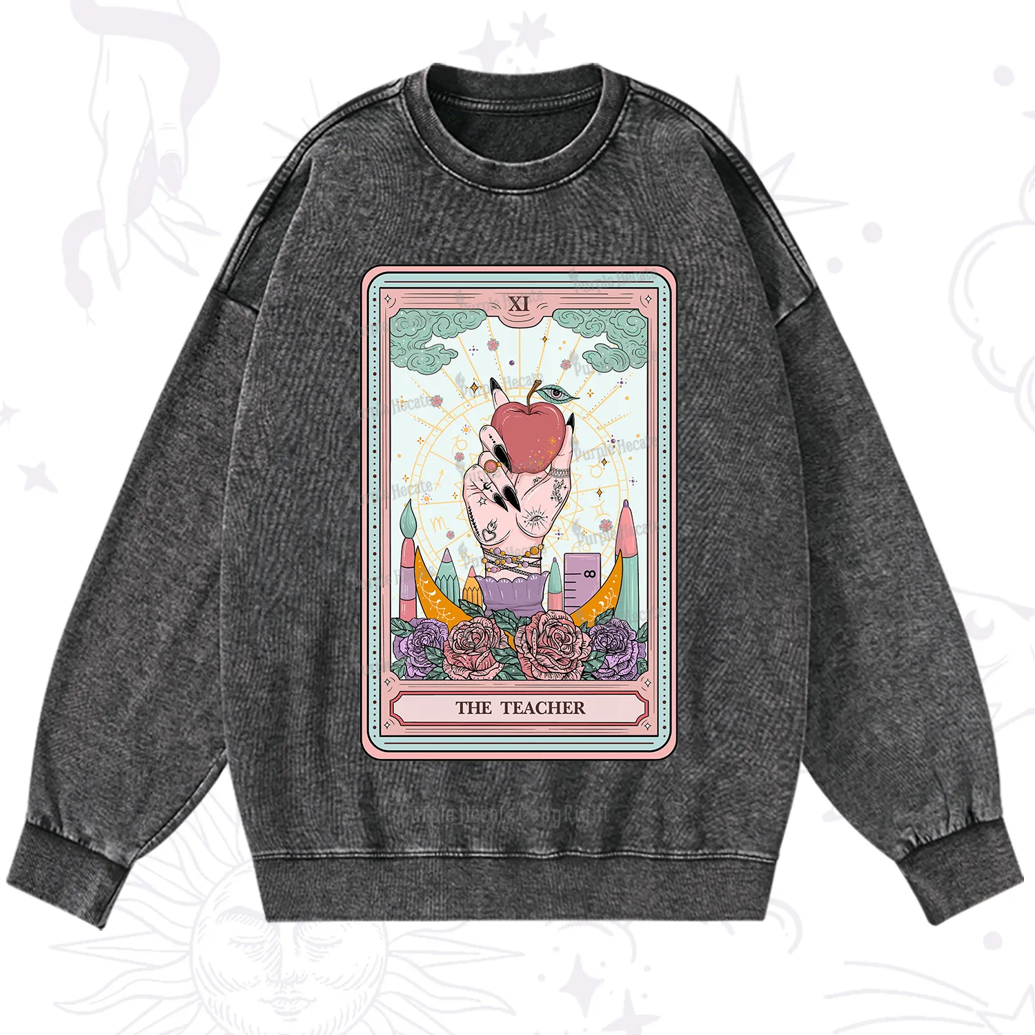 Purplehecate The Teacher Tarot Washed Sweatshirt