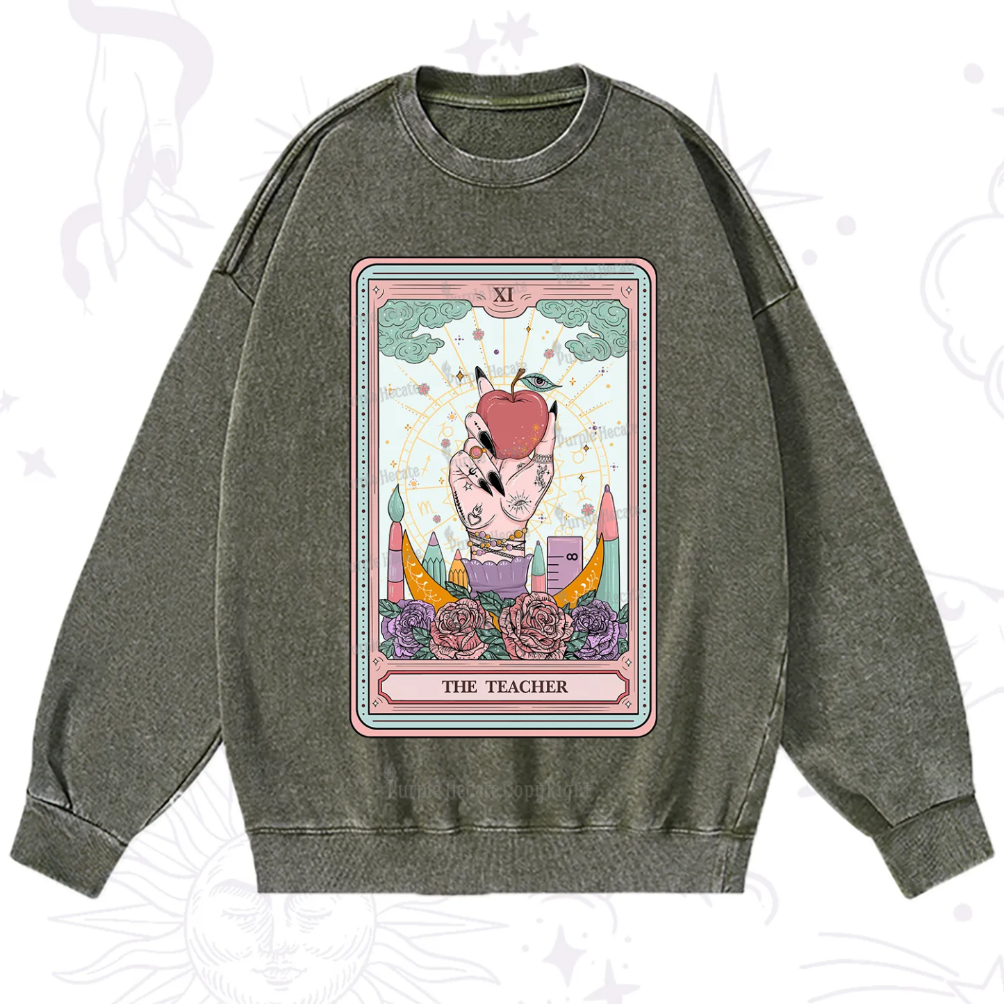 Purplehecate The Teacher Tarot Washed Sweatshirt