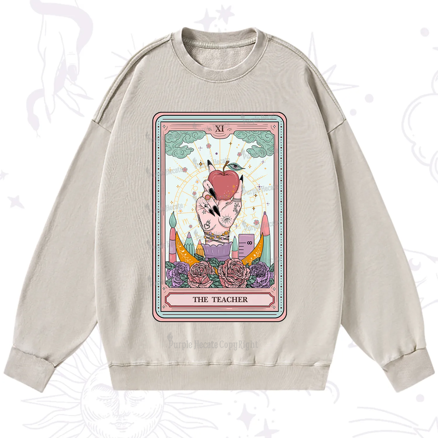 Purplehecate The Teacher Tarot Washed Sweatshirt