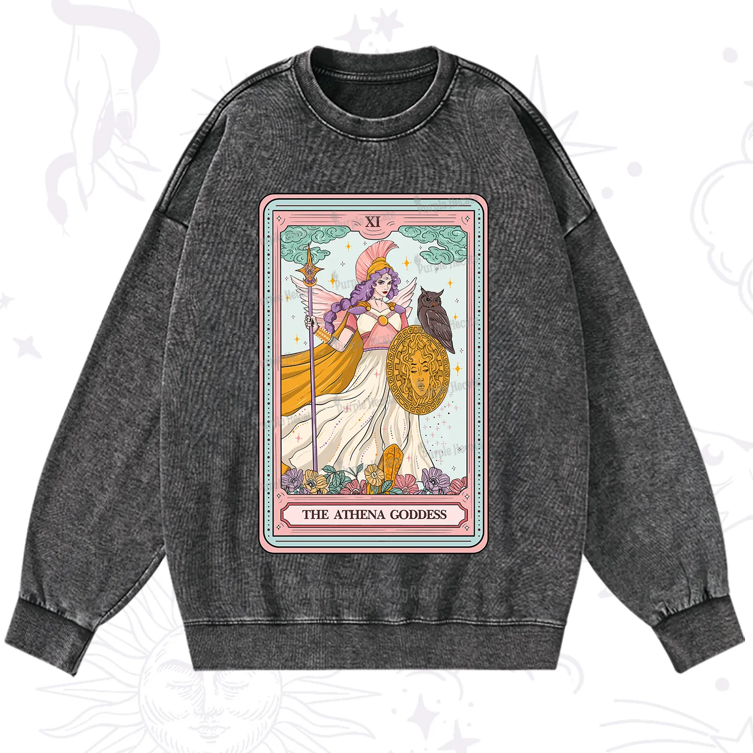 Purplehecate The Athena Goddess Tarot Washed Sweatshirt