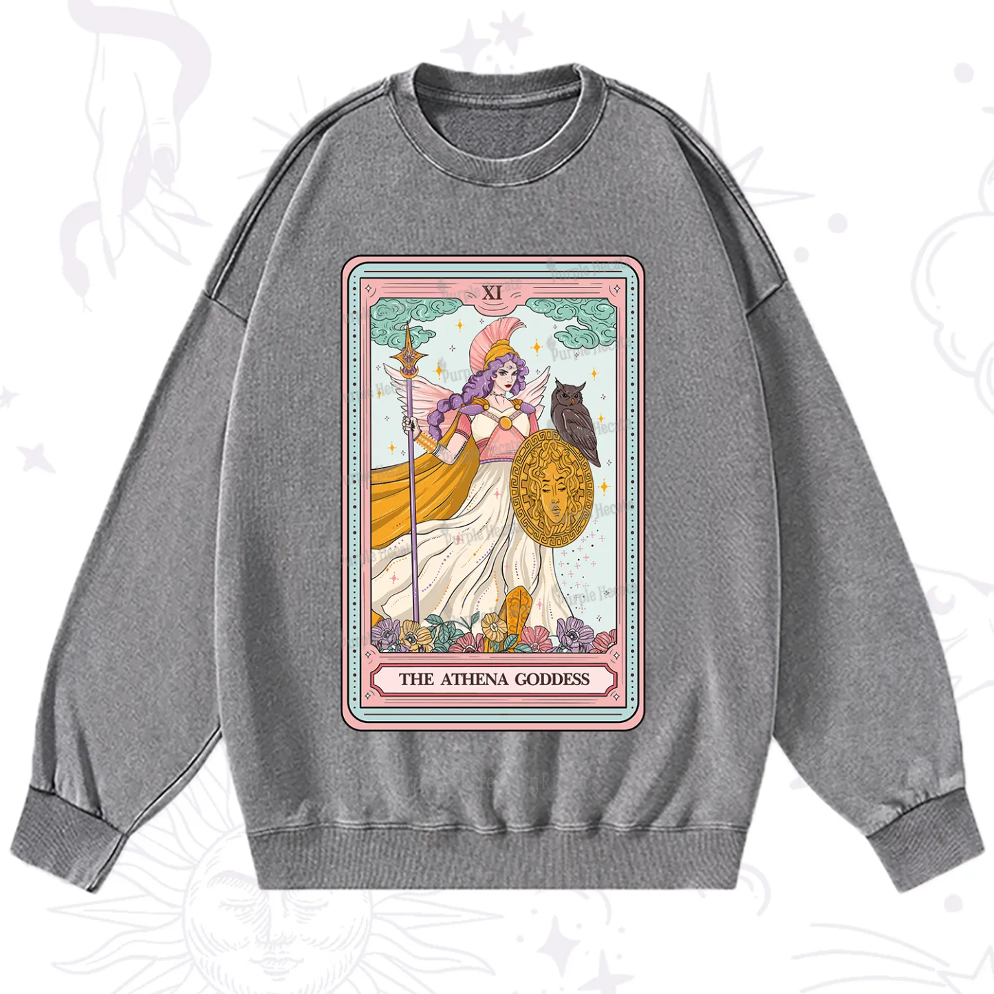 Purplehecate The Athena Goddess Tarot Washed Sweatshirt