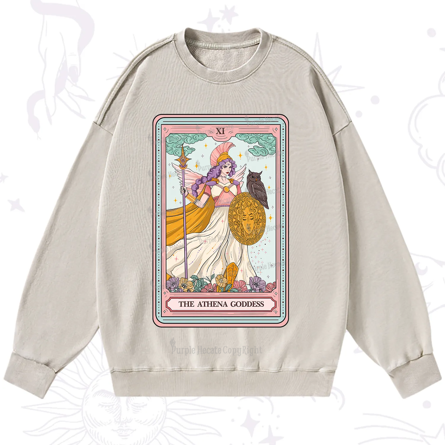 Purplehecate The Athena Goddess Tarot Washed Sweatshirt