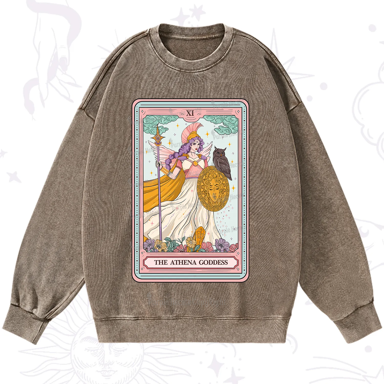 Purplehecate The Athena Goddess Tarot Washed Sweatshirt