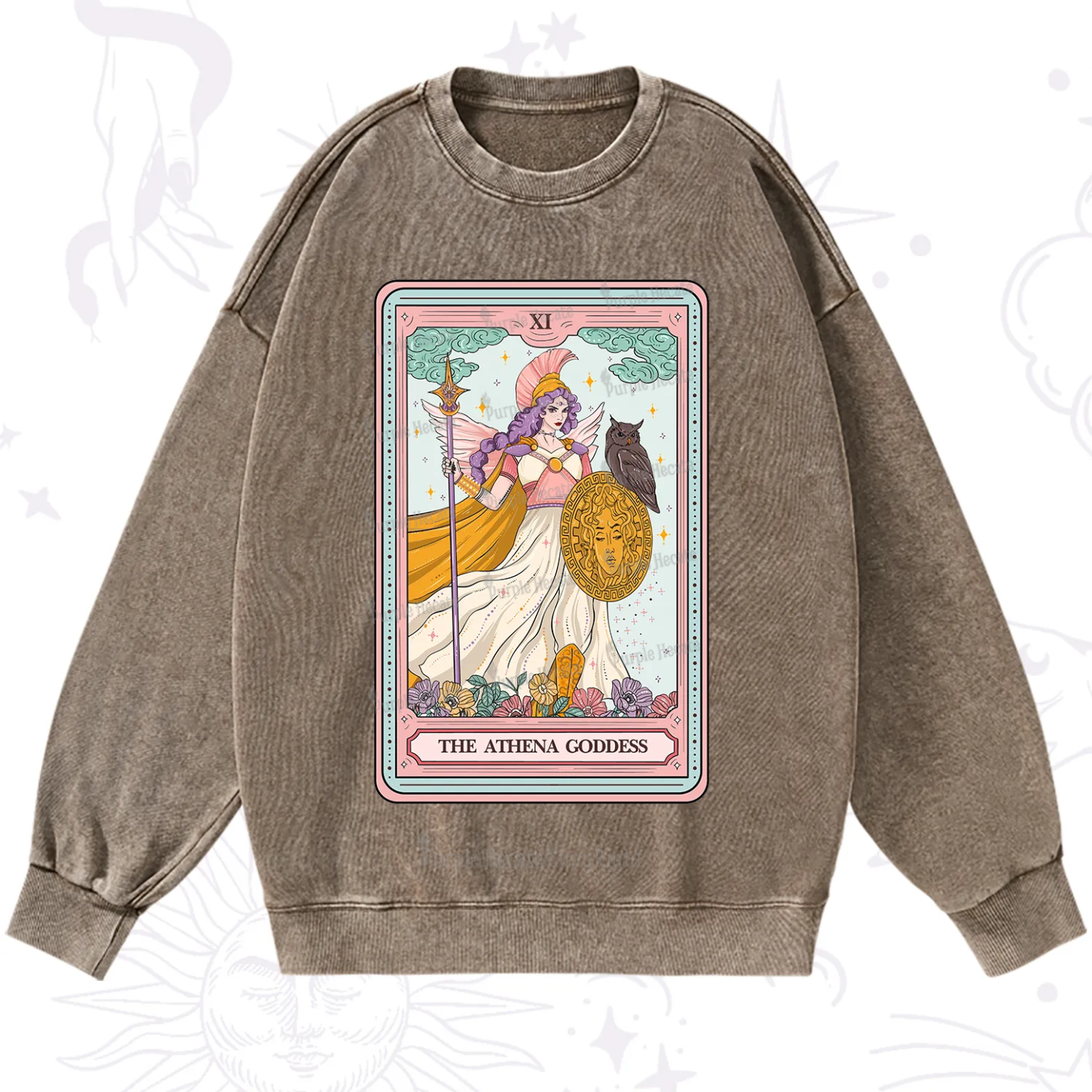 Purplehecate The Athena Goddess Tarot Washed Sweatshirt