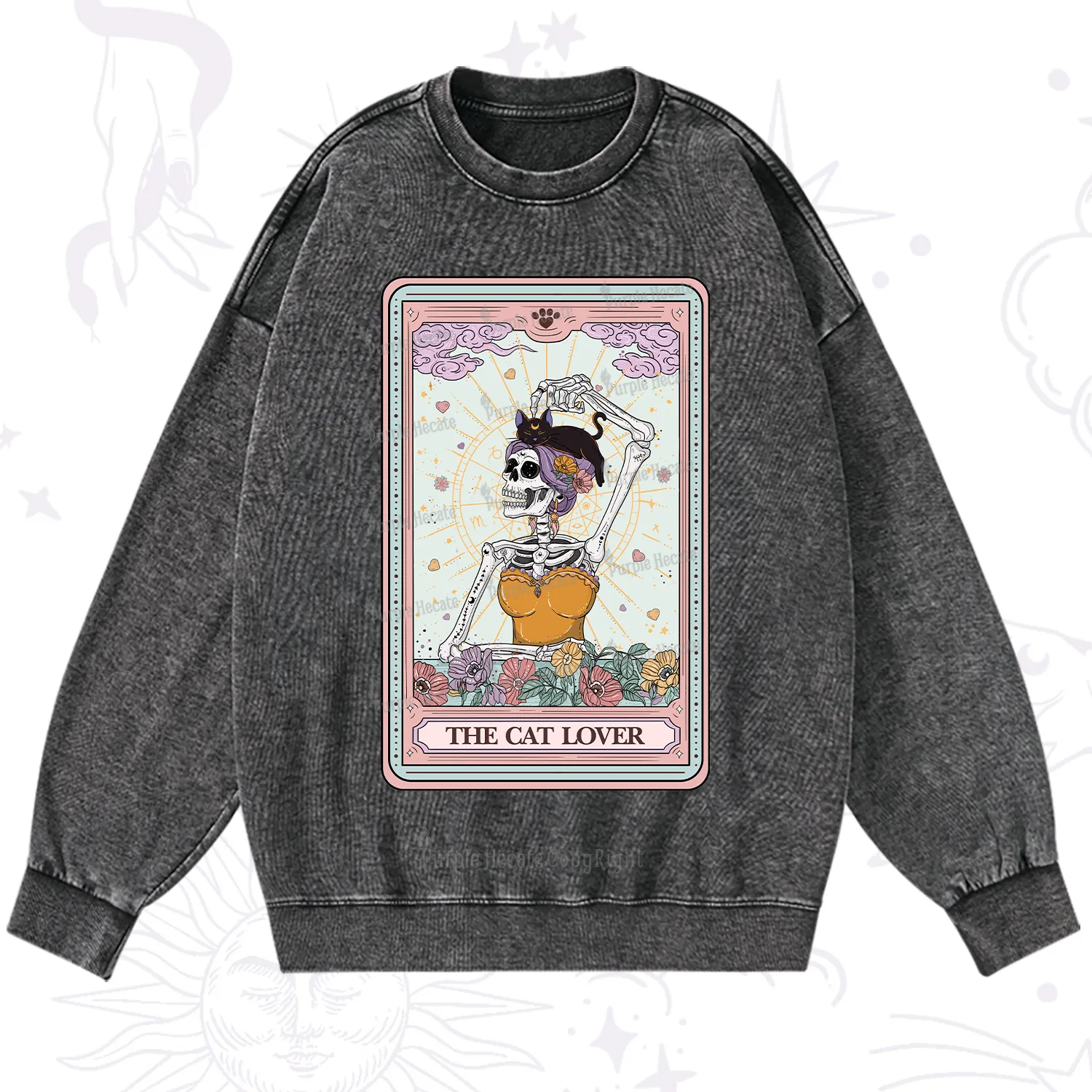 Purplehecate The Cat Lover Tarot Washed Sweatshirt