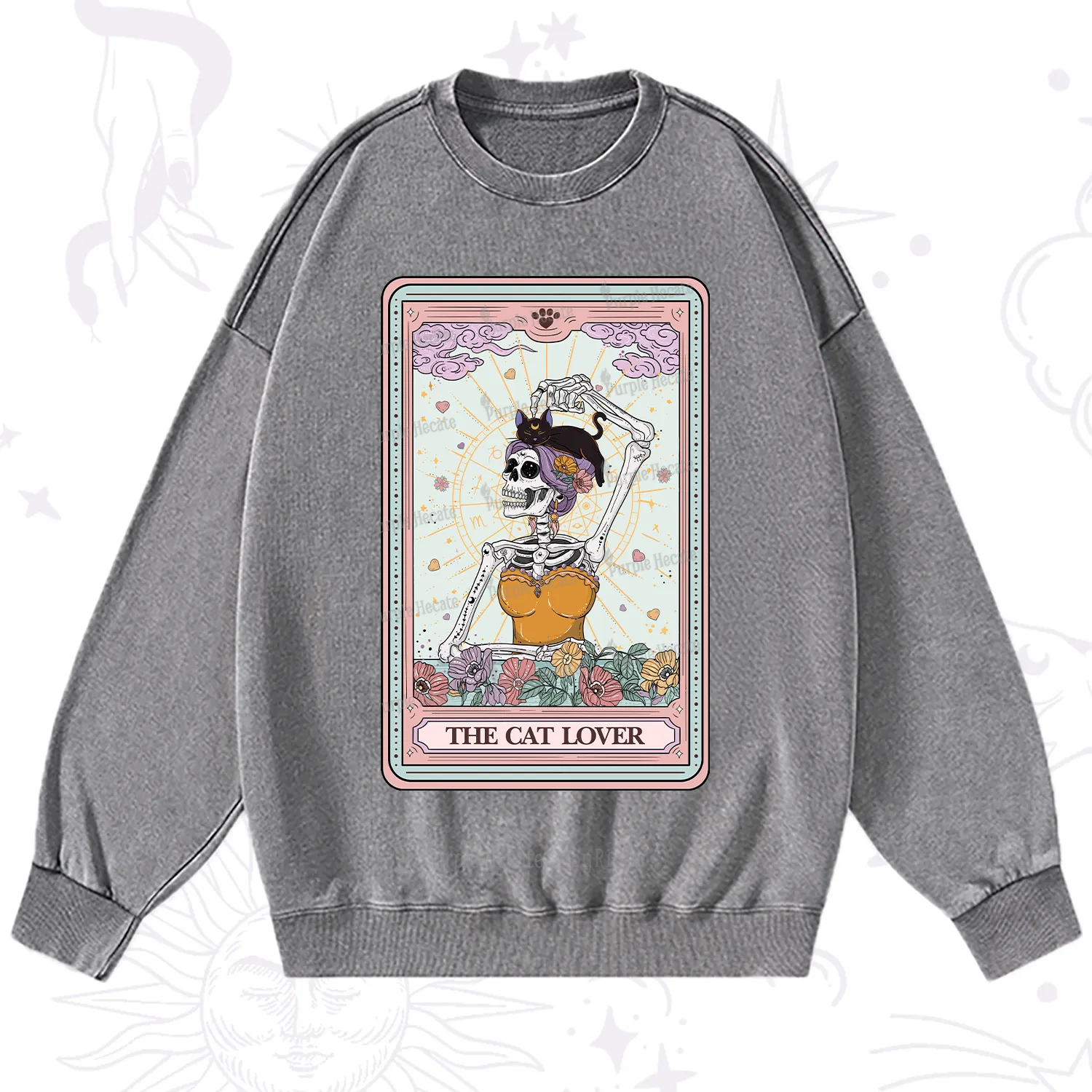 Purplehecate The Cat Lover Tarot Washed Sweatshirt