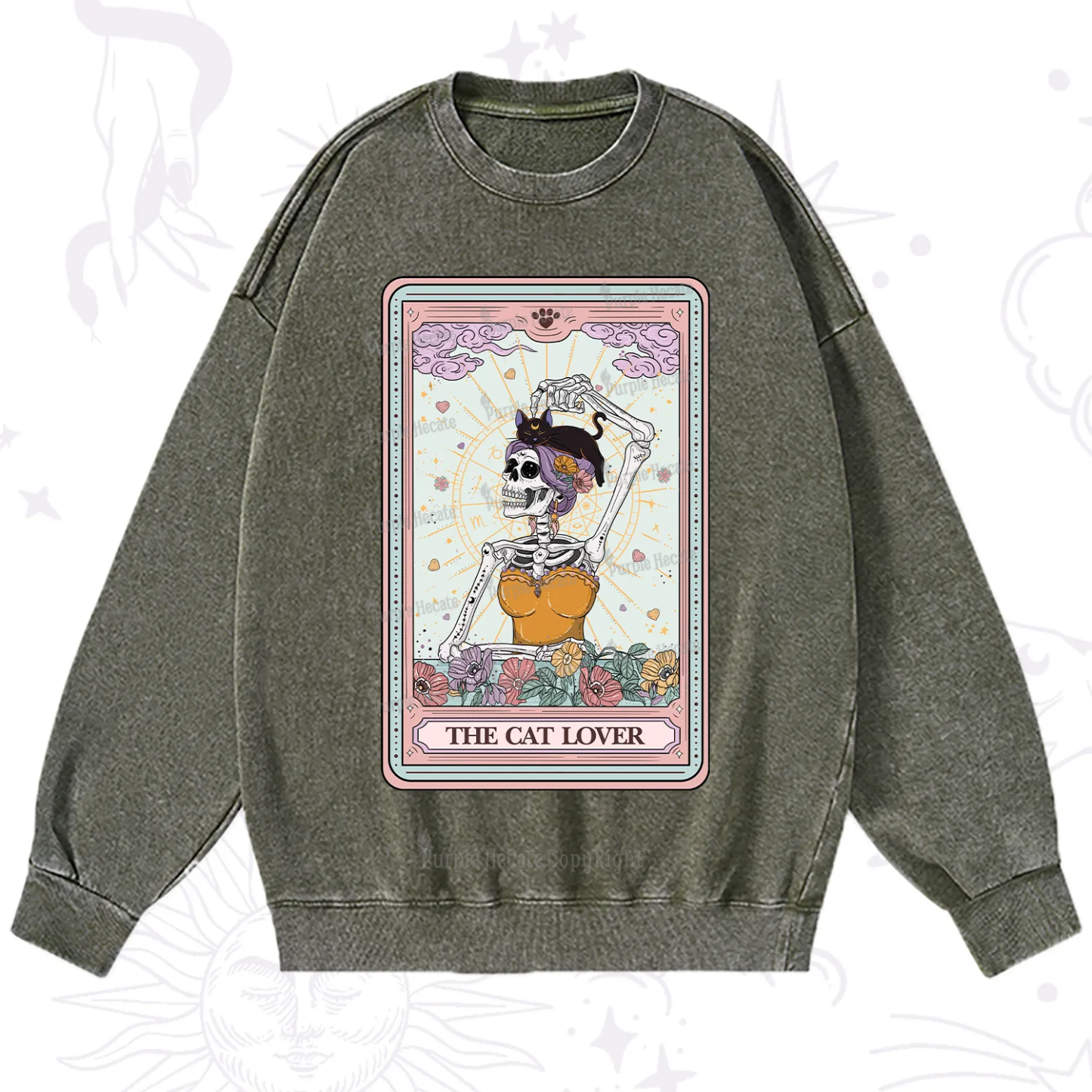 Purplehecate The Cat Lover Tarot Washed Sweatshirt